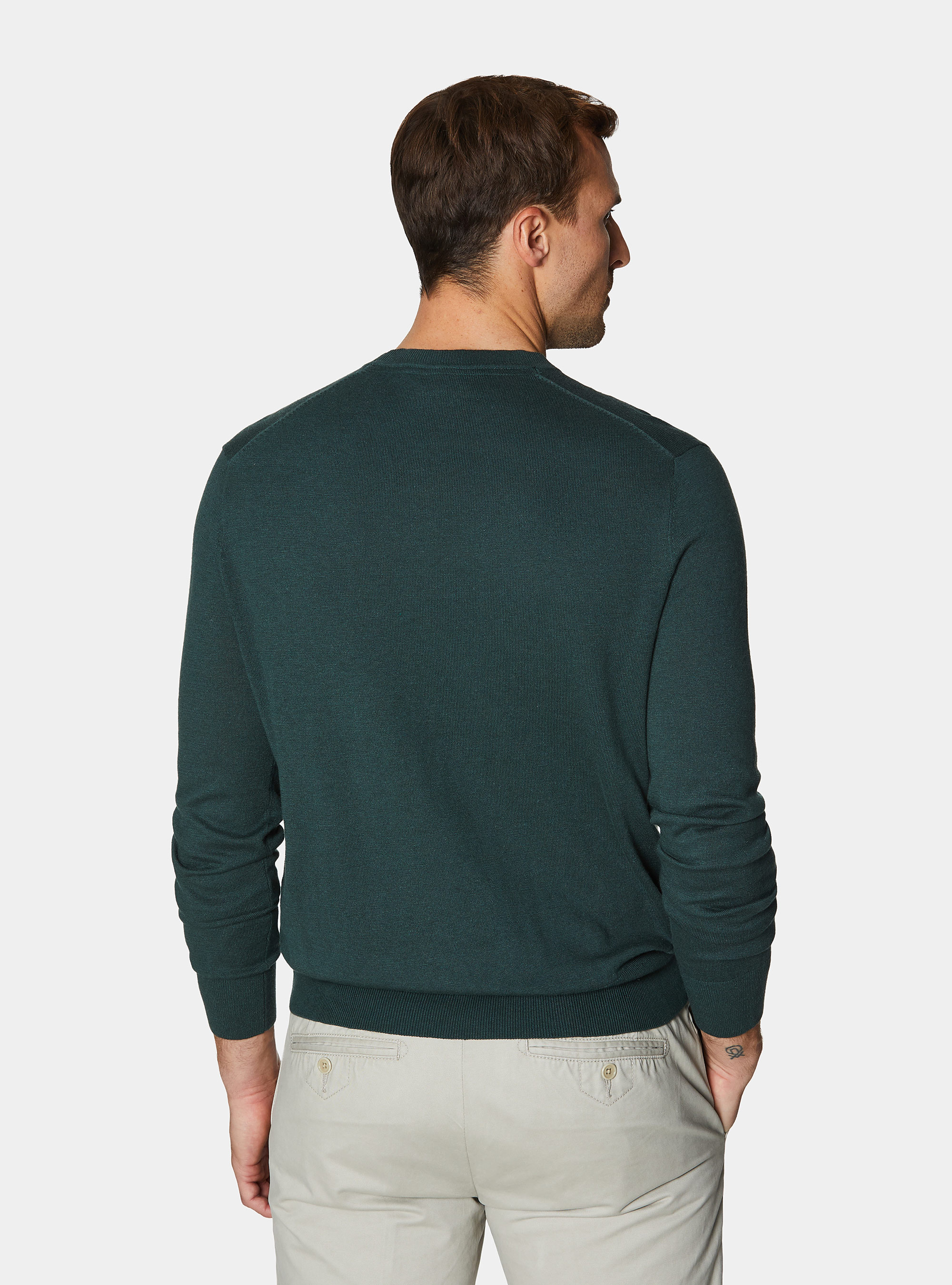 Maglia girocollo in cotone seta e cashmere, VERDE MUSCHIO 0615C