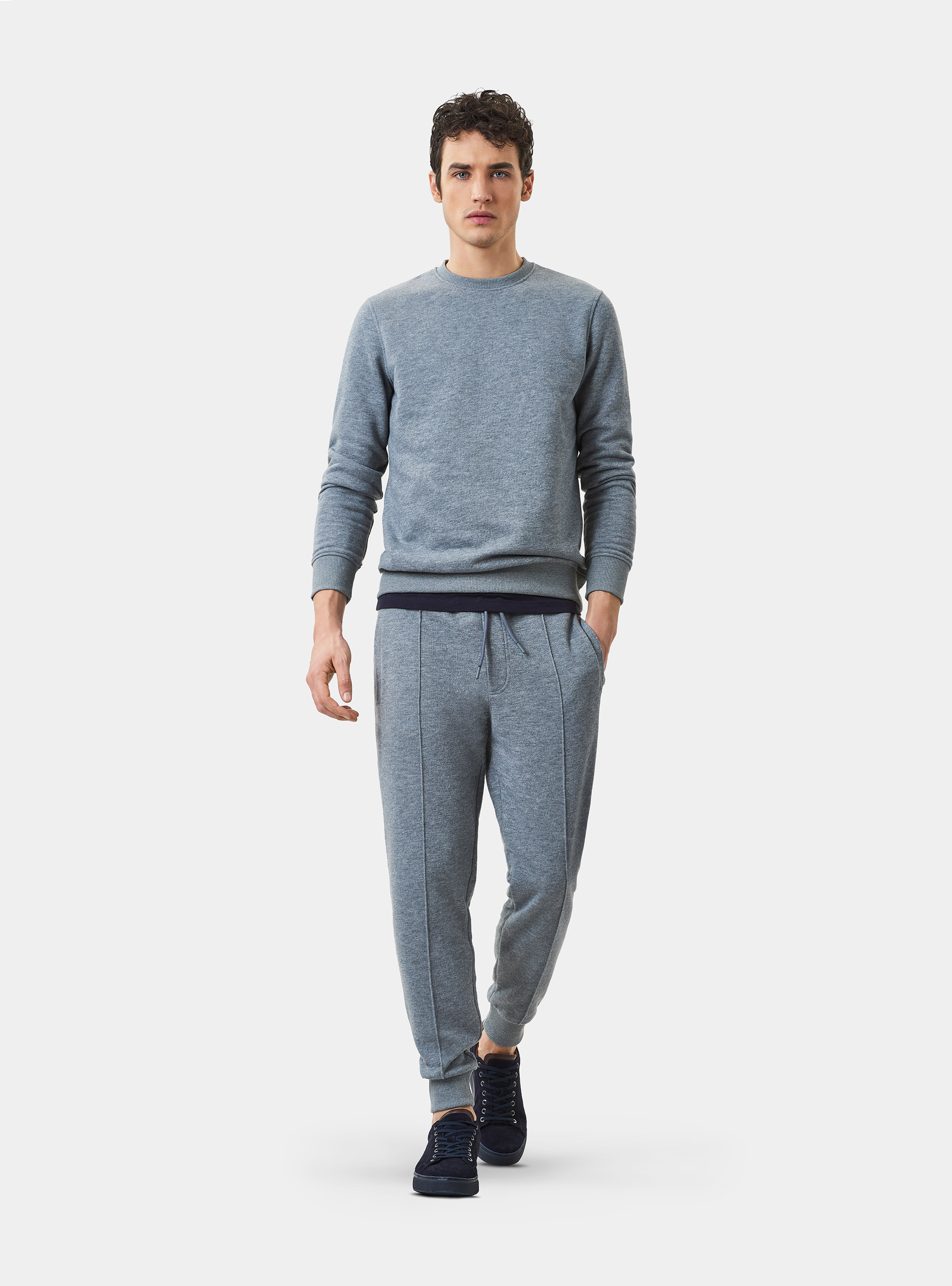 Felpa girocollo in misto cotone, GRIGIO CHIARO