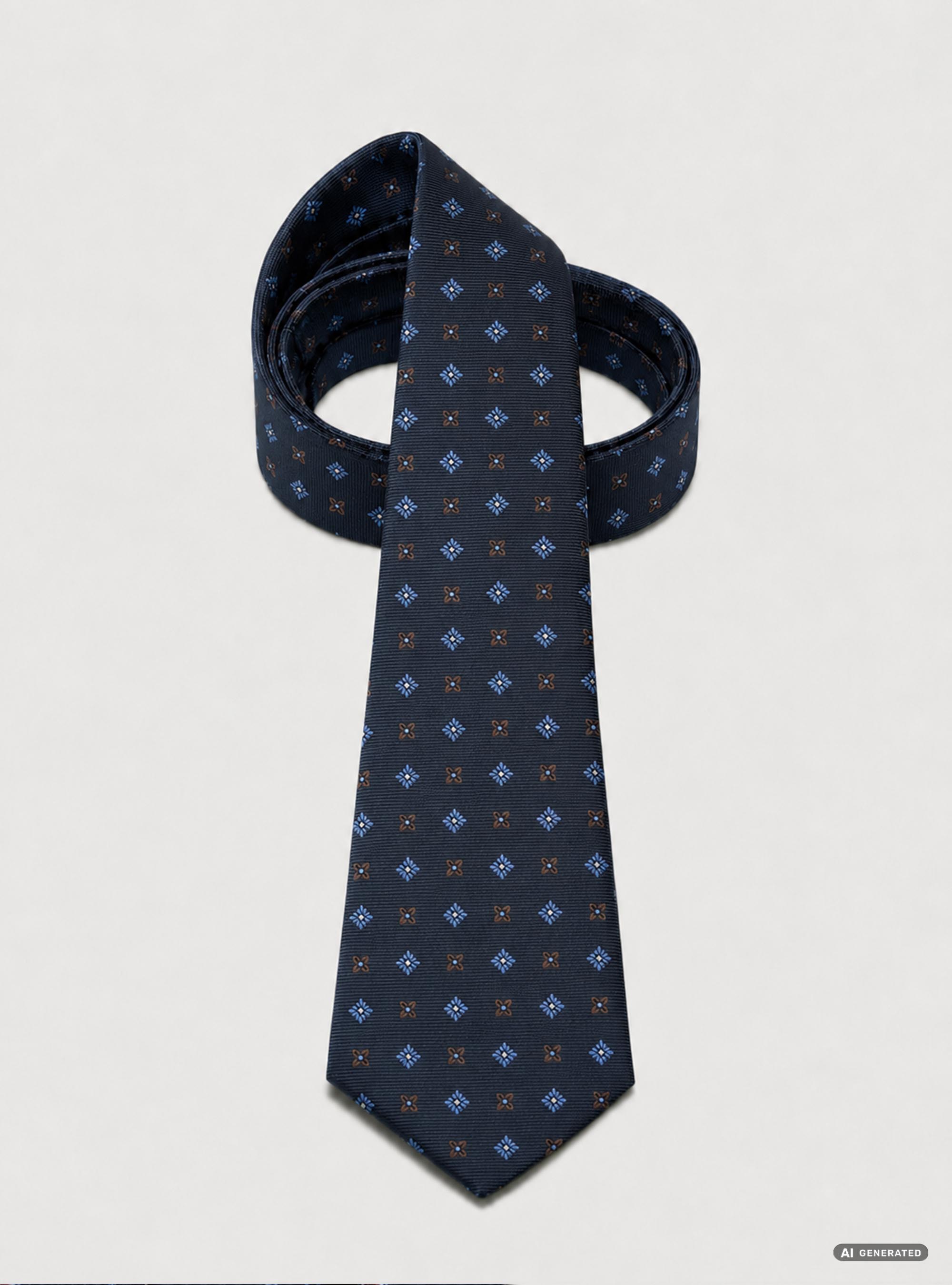 Cravatta in seta jacquard con microfantasia fiori, NAVY BLUE