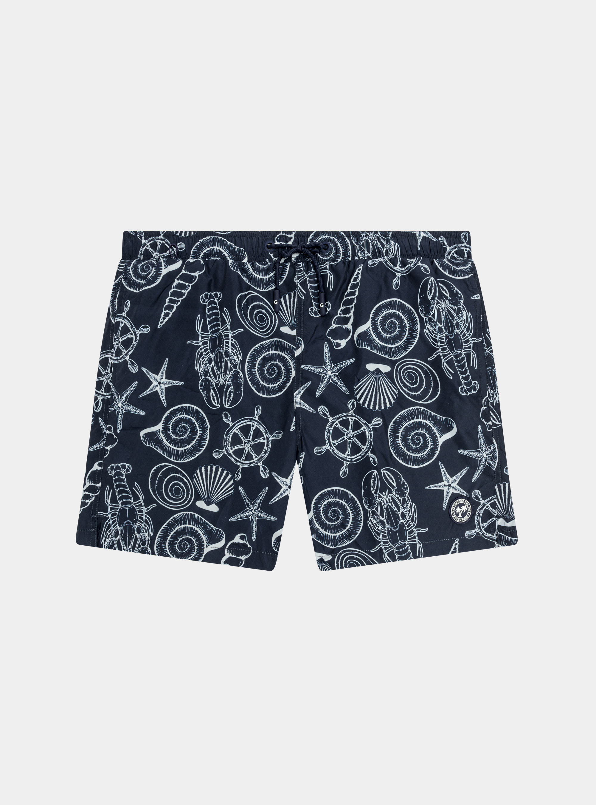 Maillot de bain blanc &agrave; motifs marins, BLEU MARINE