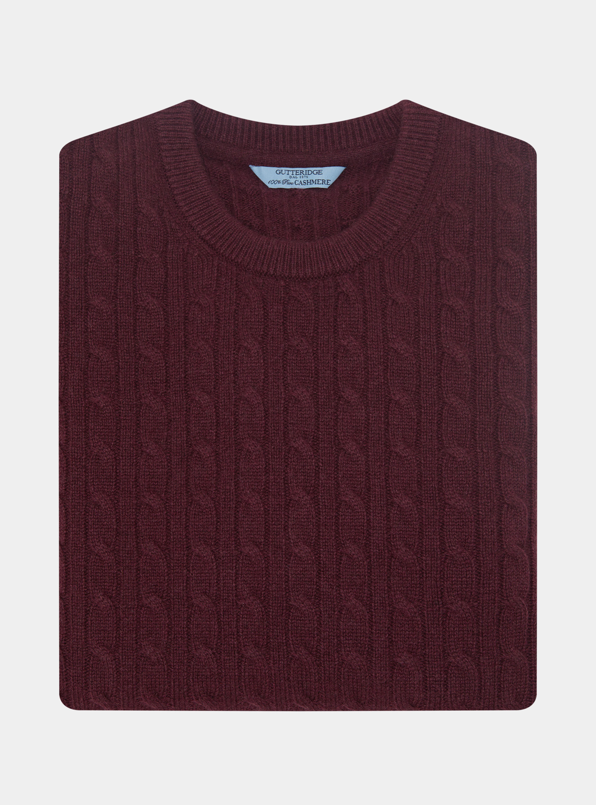 Braided crew neck sweater in pure cashmere, BORDEAUX