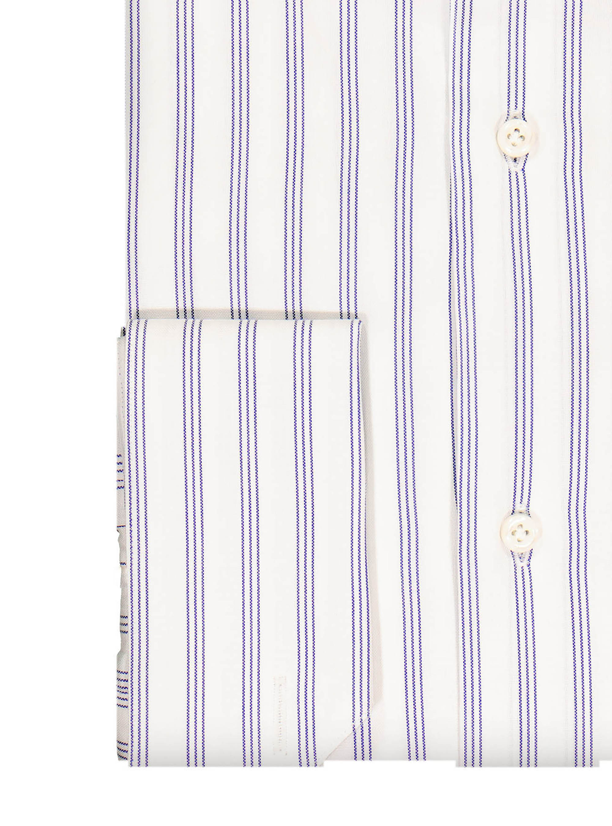 Camicia collo francese a righe in cotone armaturato polso gemello, BIANCO