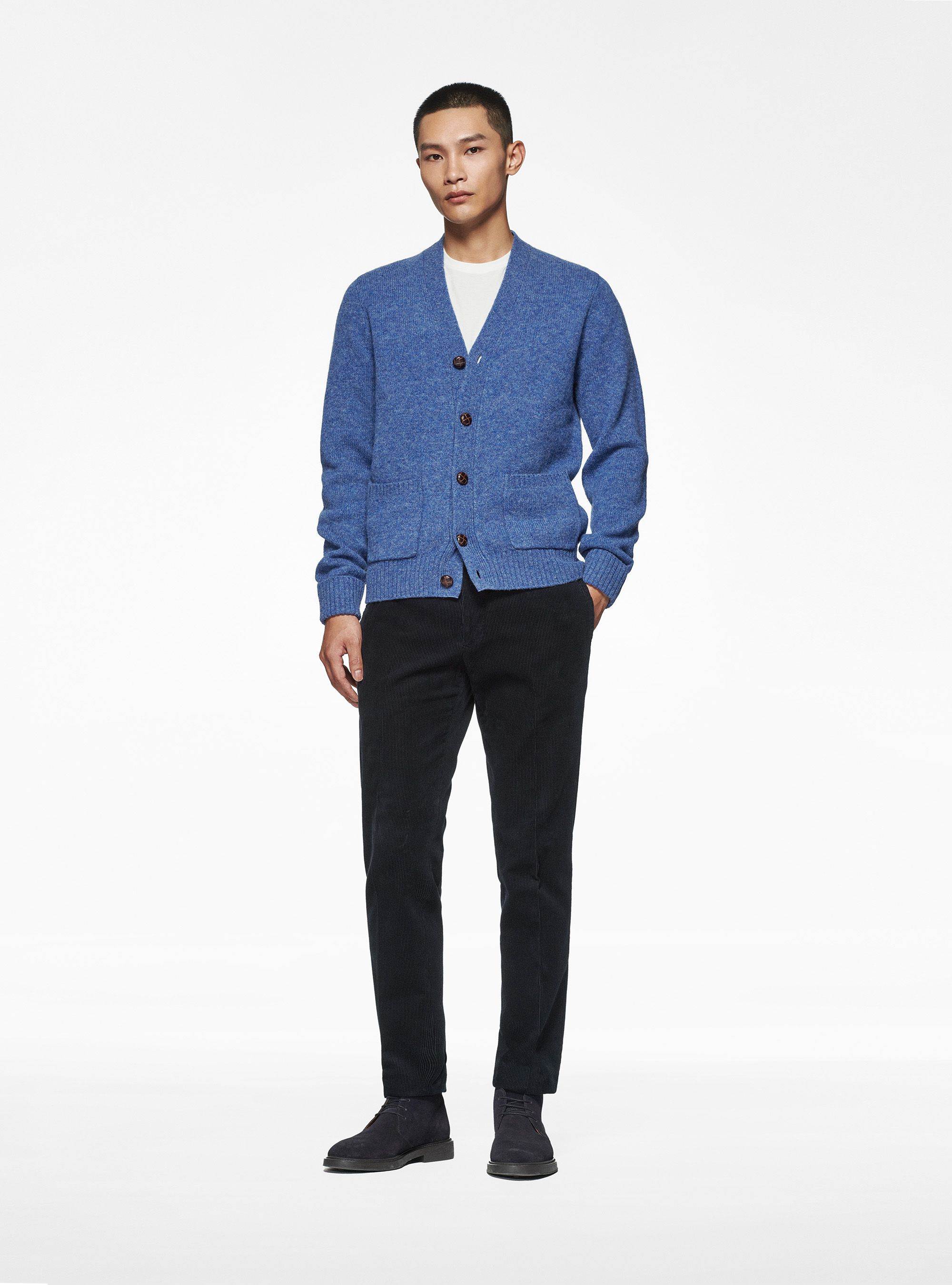 Shetland wool knit cardigan, 0243C DENIM