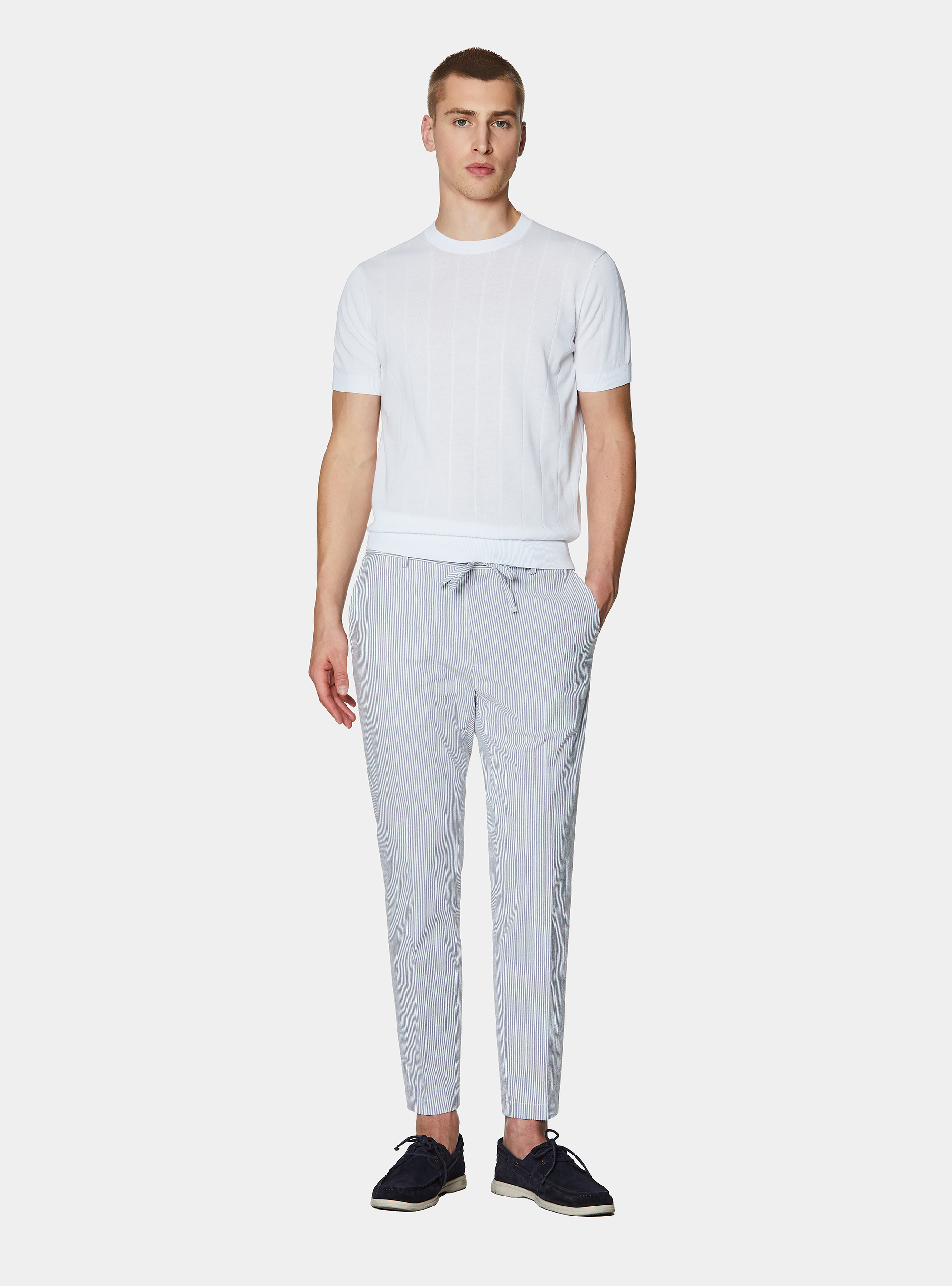 Maglia in puro cotone costa piatta, BIANCO