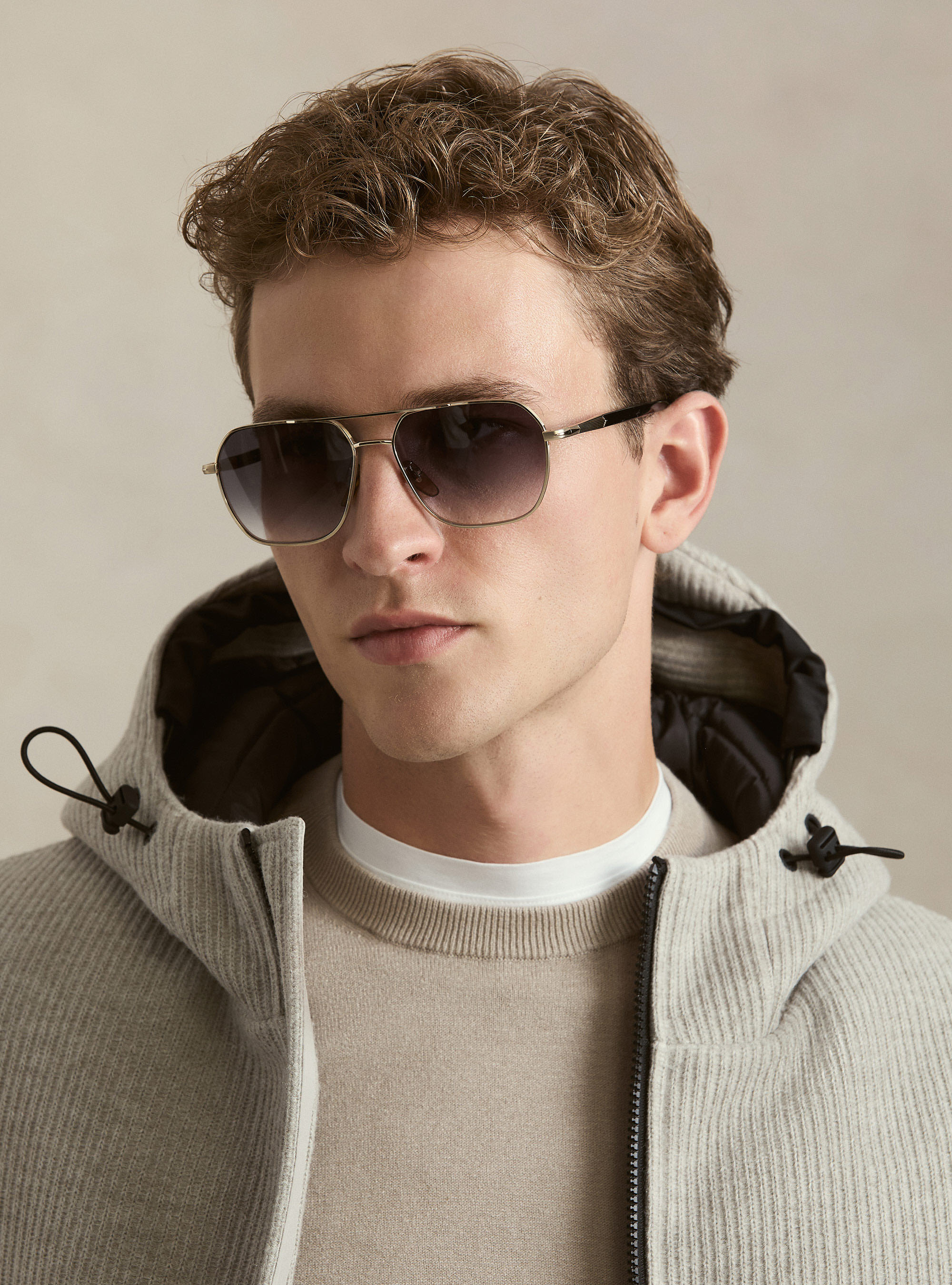 Ribbed hooded puffer jacket, ECRU