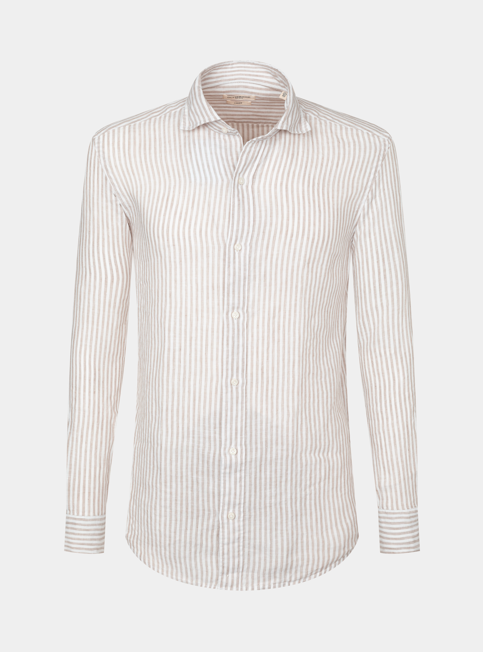 Hemd mit halbfranz&ouml;sischem Kragen aus gestreiftem Reinleinen, SABBIA 0561C