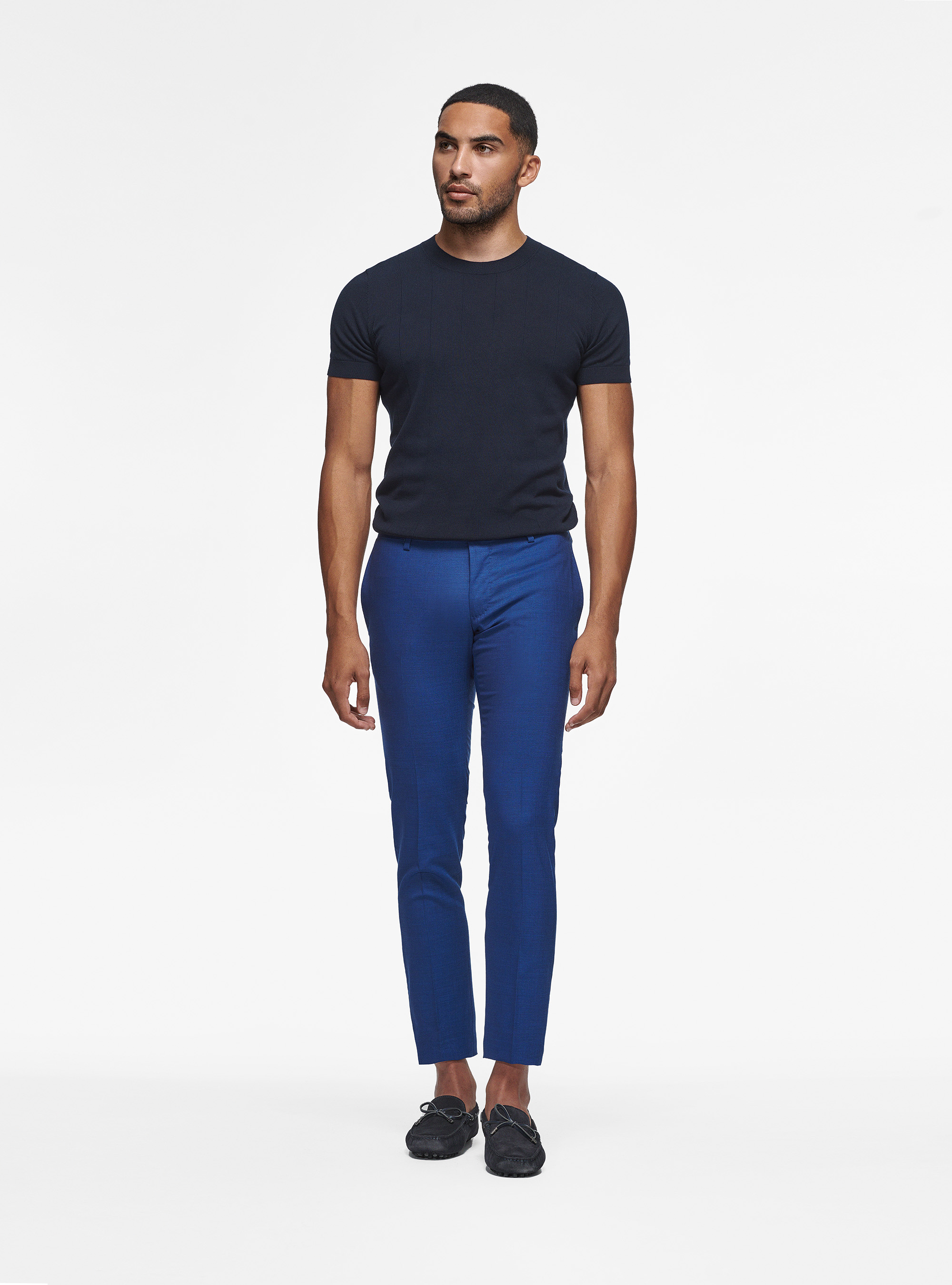 Maglia in puro cotone costa piatta, BLU NAVY