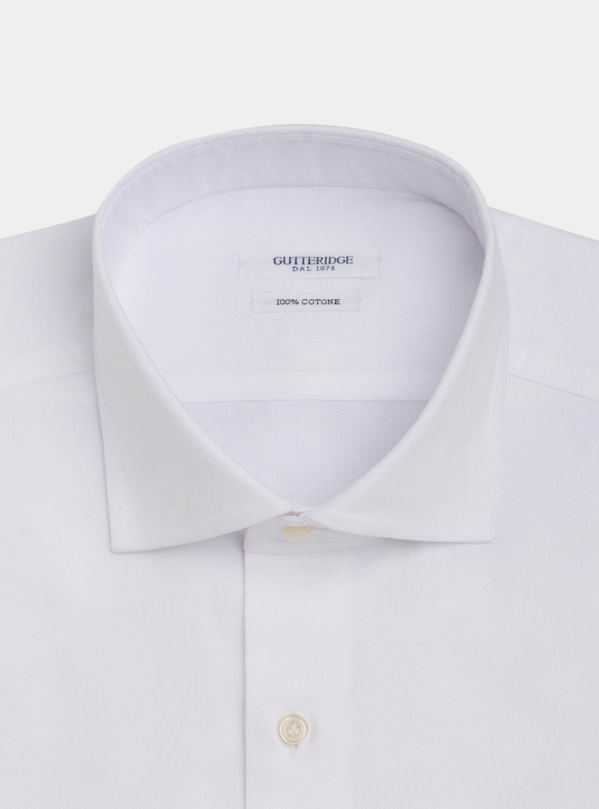 Camicia collo francese semiaperto in oxford, BIANCO