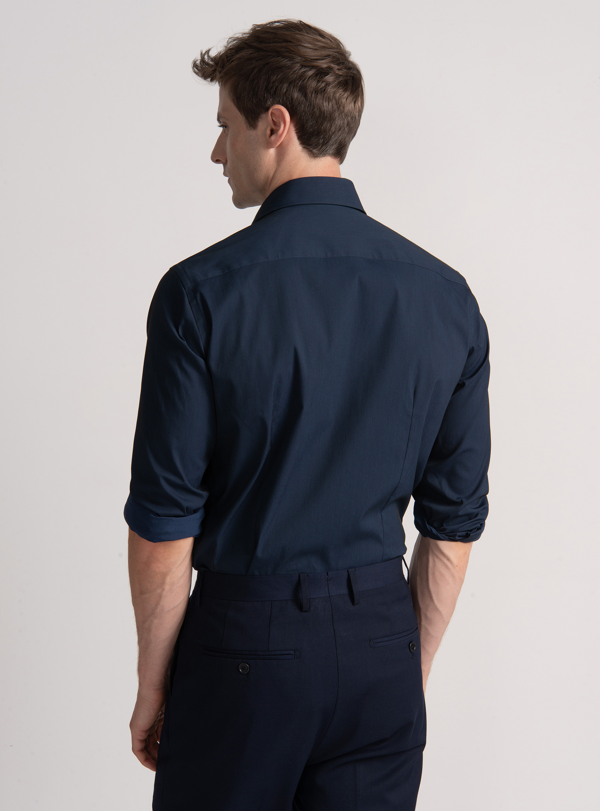 Camisa de piqu&eacute; de algod&oacute;n el&aacute;stico, AZUL MARINO