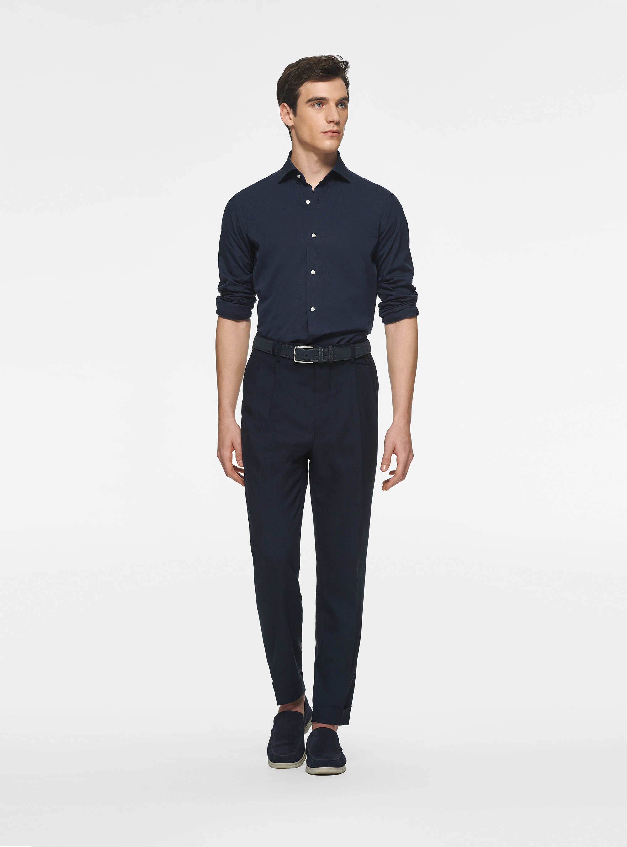 Cotton shirt fil a fil, NAVY BLUE