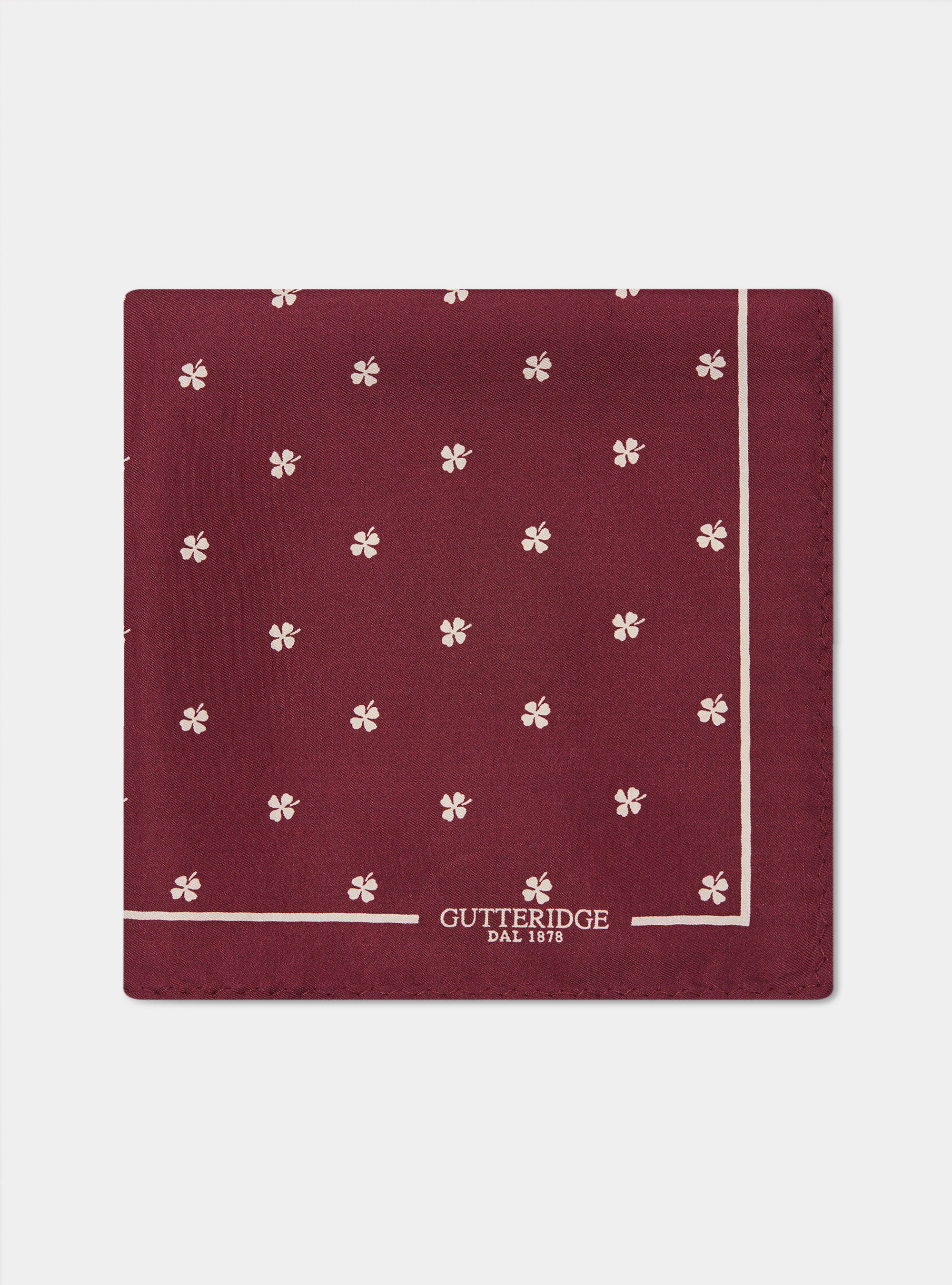 Pochette fantasia quadrifoglio in seta stampata, BORDEAUX