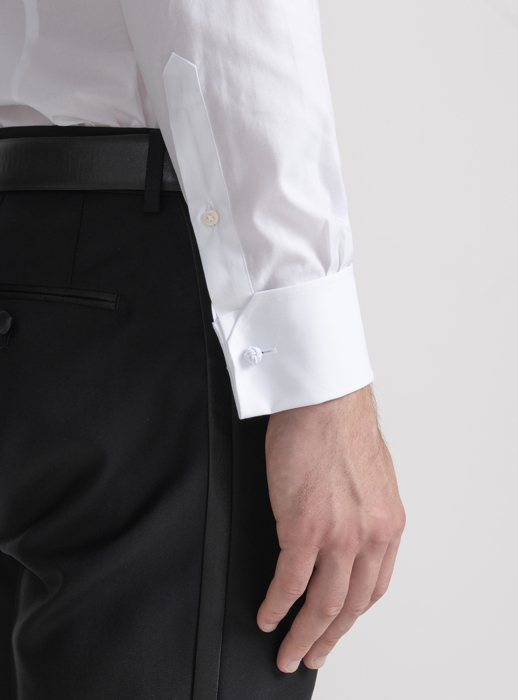 Stretch poplin smoking shirt with cufflinks, WHITE