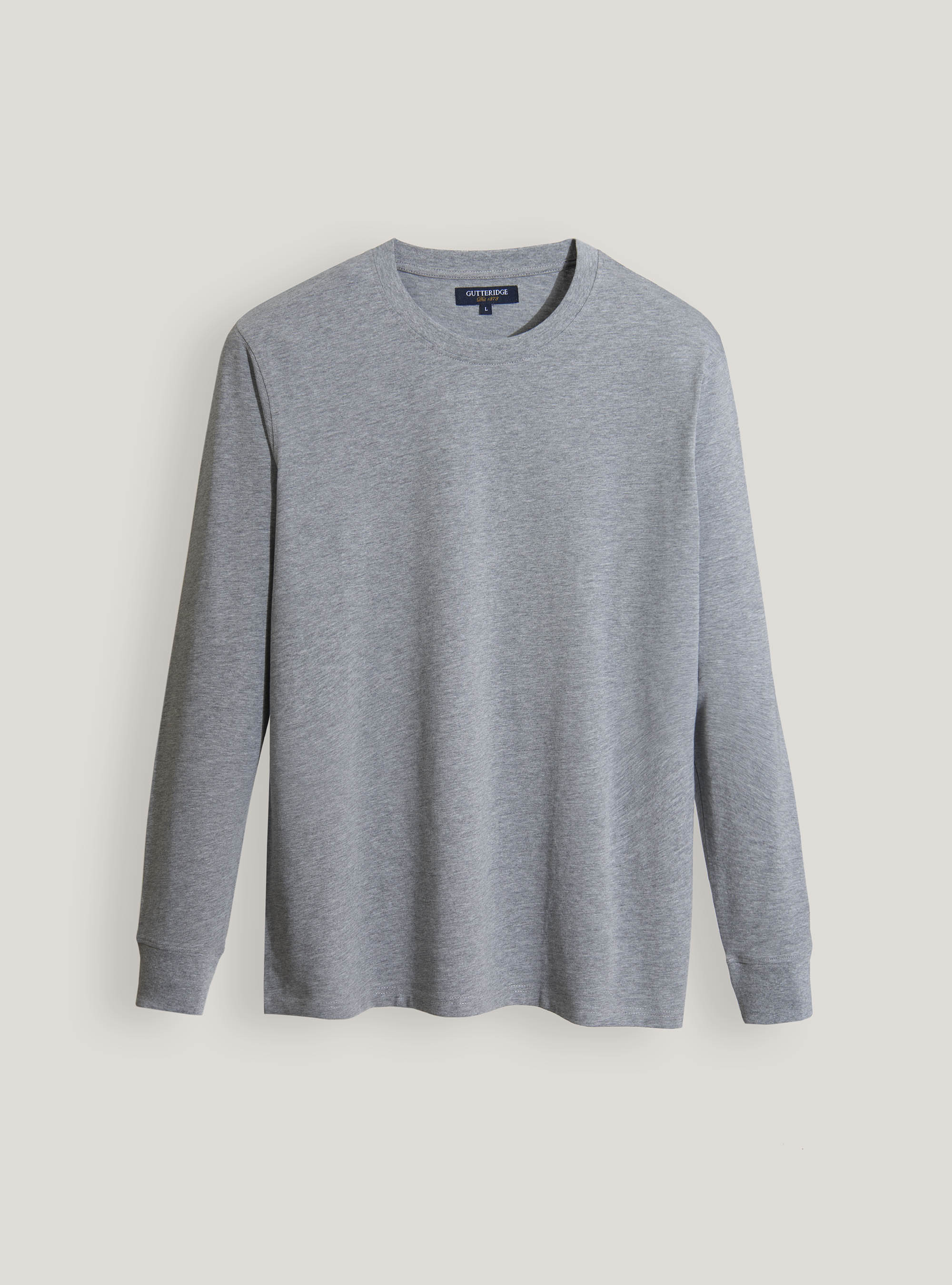 T-Shirt manica lunga in cotone stretch, GRIGIO CHIARO