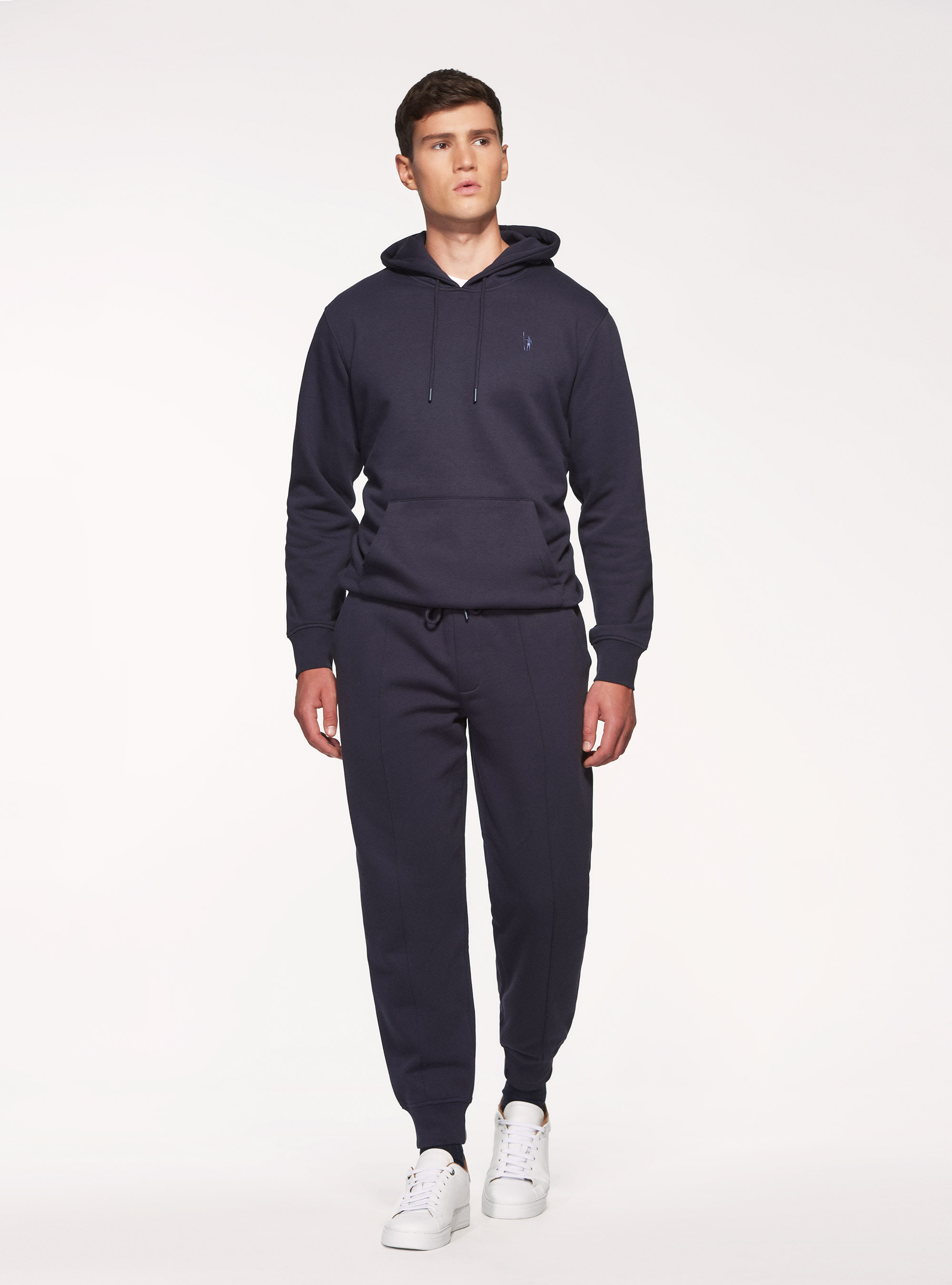 Fleece cotton-blend trousers with elasticated bottoms, NAVY BLUE