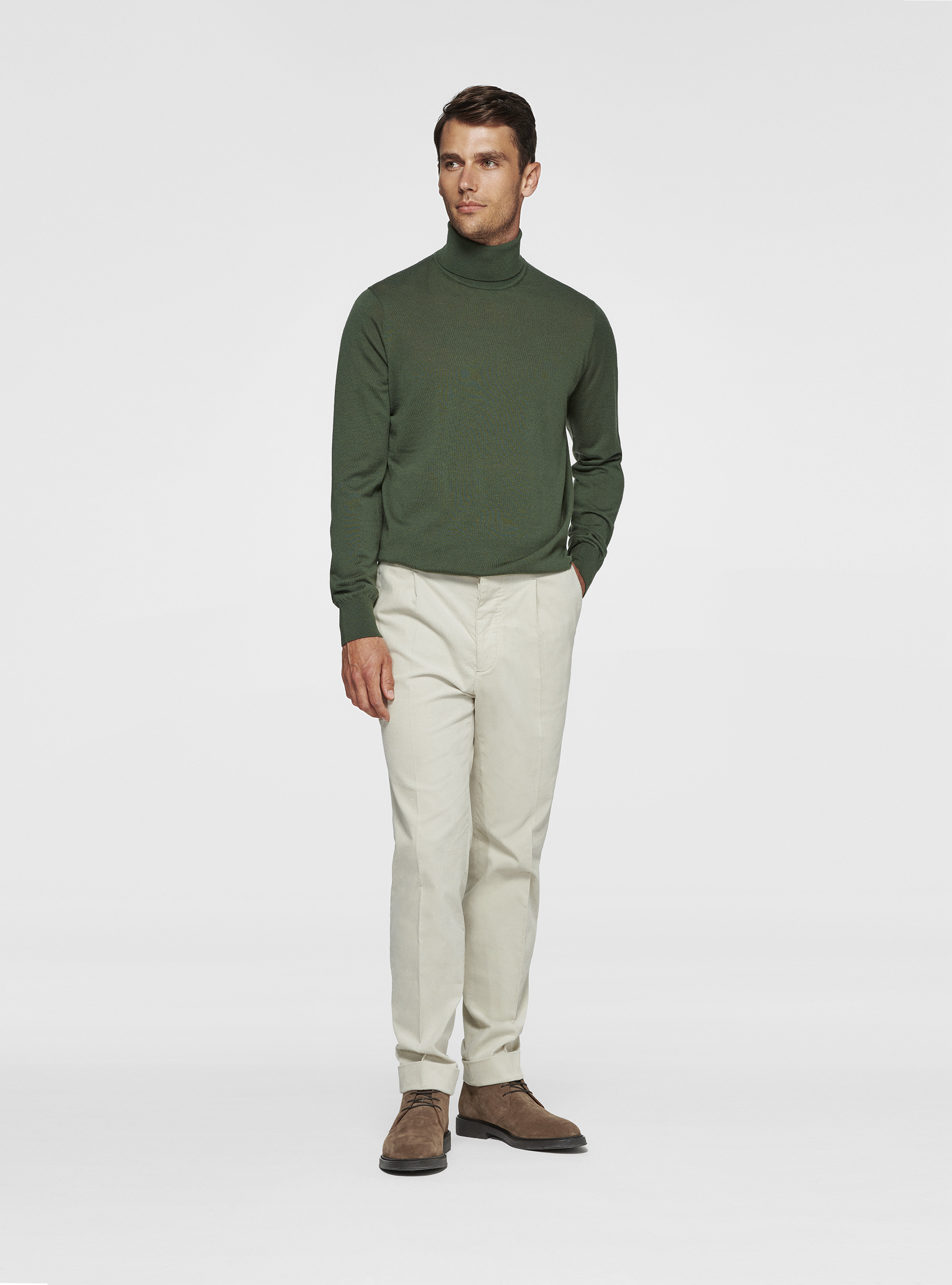 Turtleneck in pure extra-fine merino wool, MILITARE 0609C
