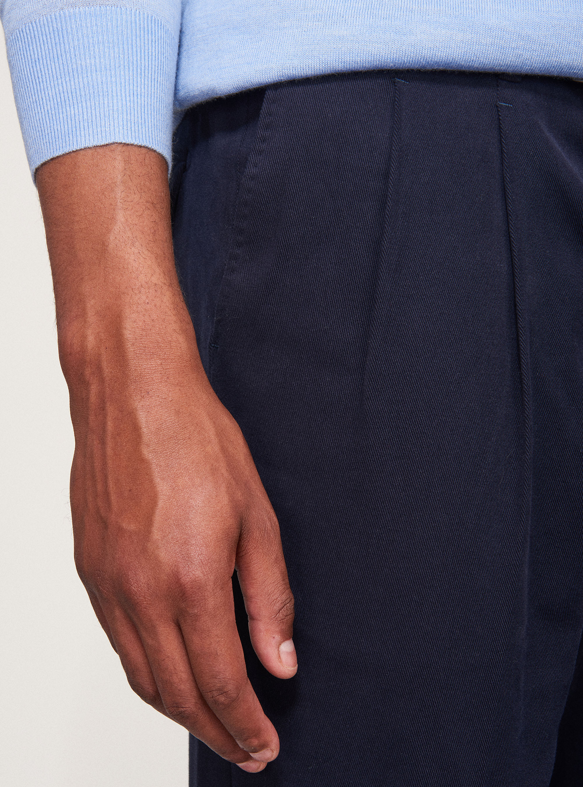 Pantaloni in cotone stretch smerigliato, BLU NAVY