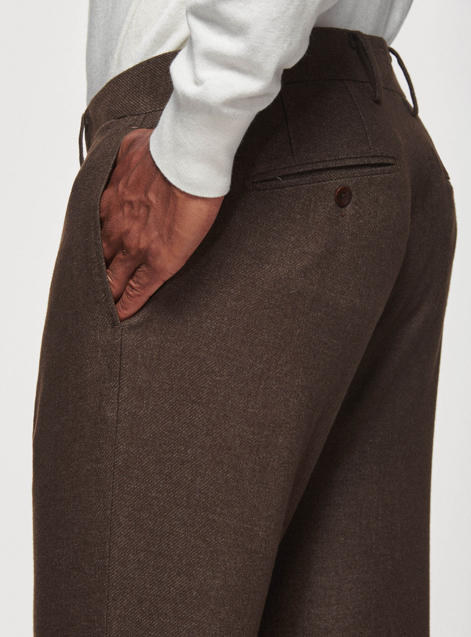 Pantaloni in flanella di lana Duemilagori, MARRONE