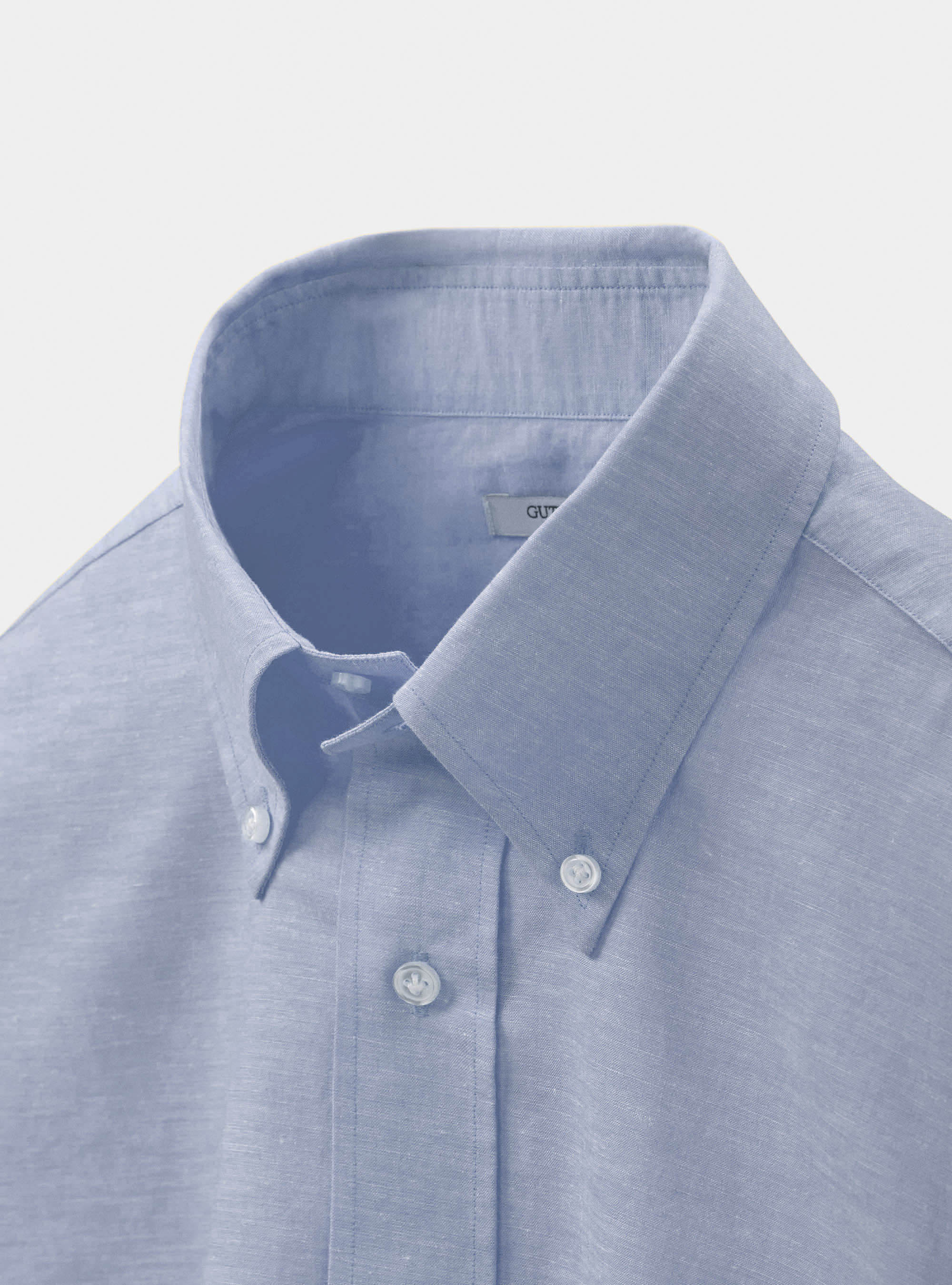 Camicia comfort collo button down in cotone e lino, AZZURRO
