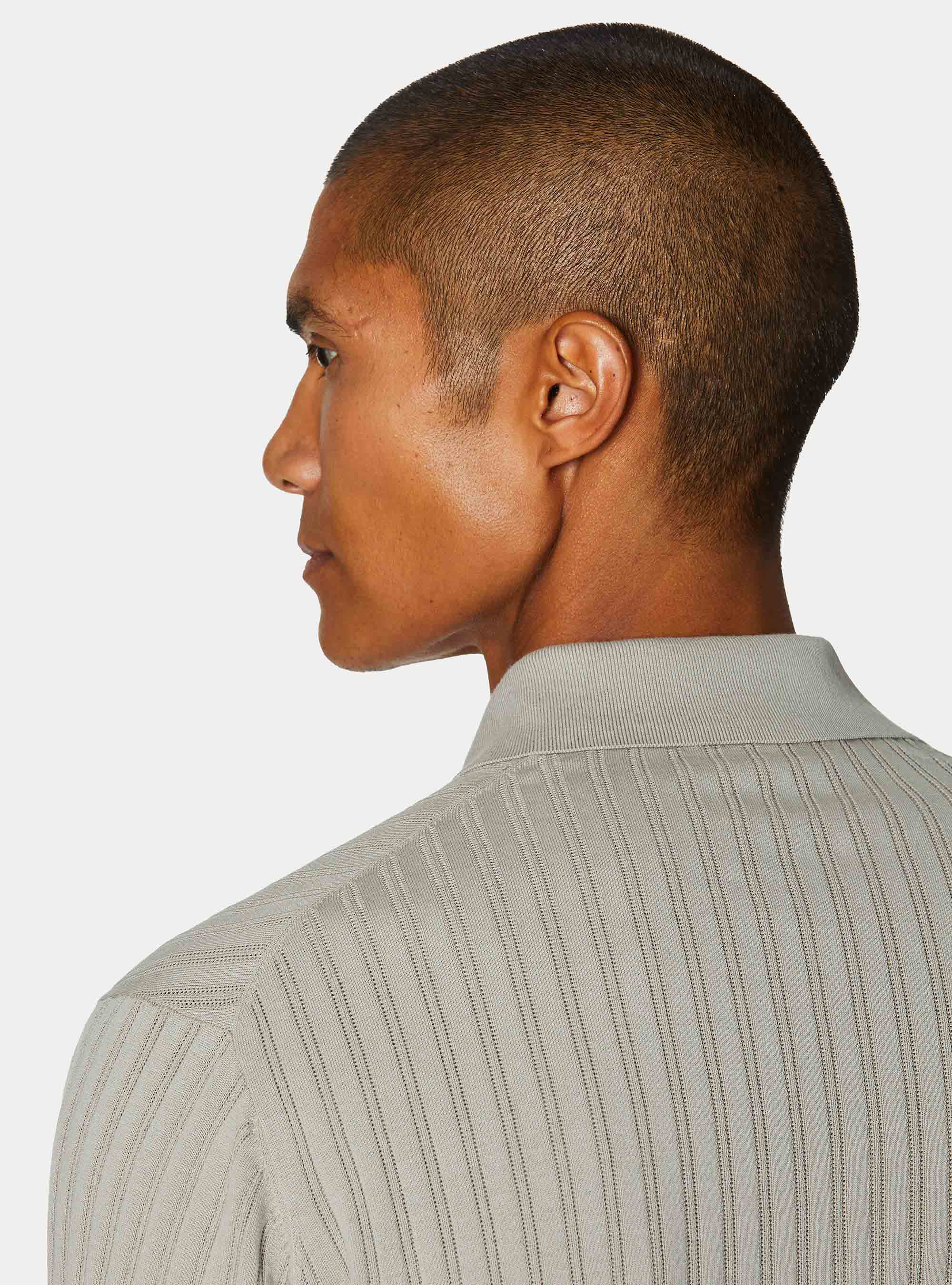 Extra-fine cotton knit polo shirt with openwork ribbing, SAND