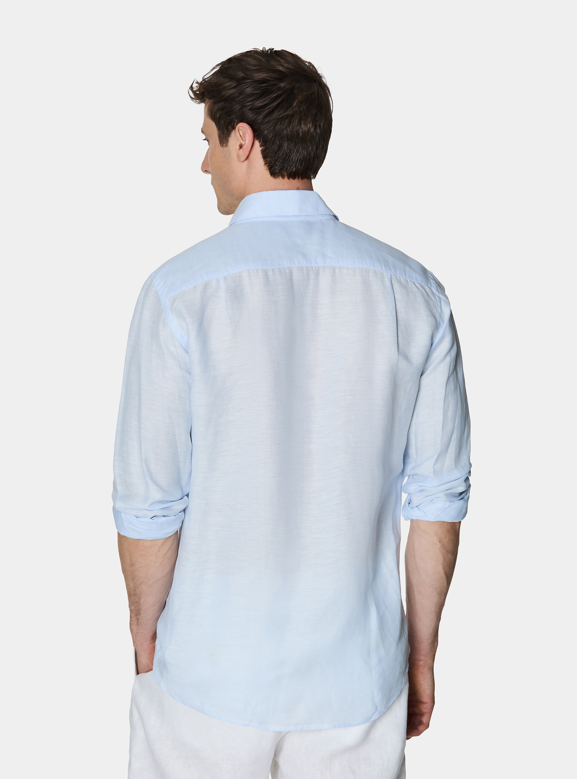 Linen-blend shirt with facing, LIGHT BLUE