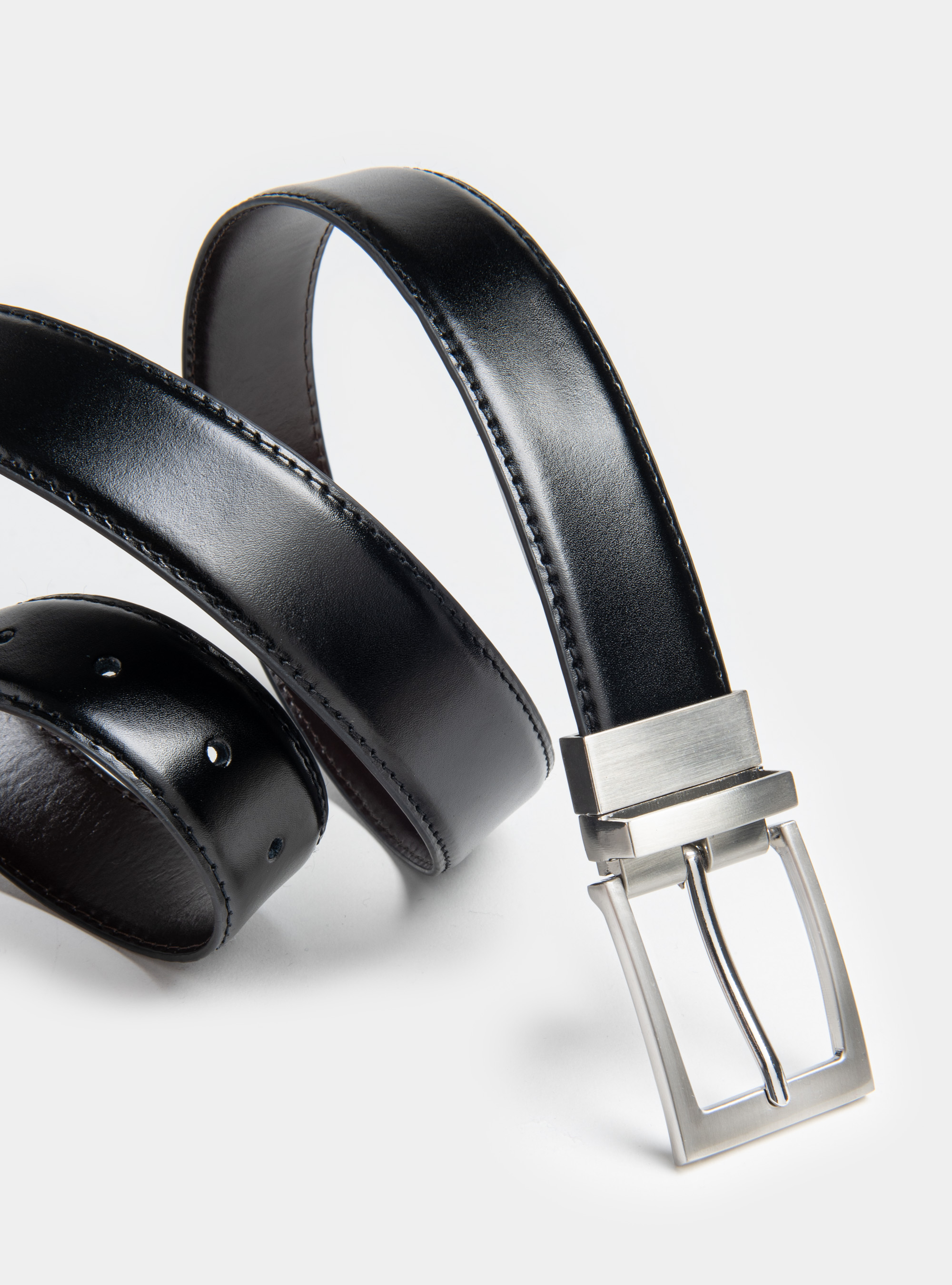 Cintura double face in pelle nera, NERO