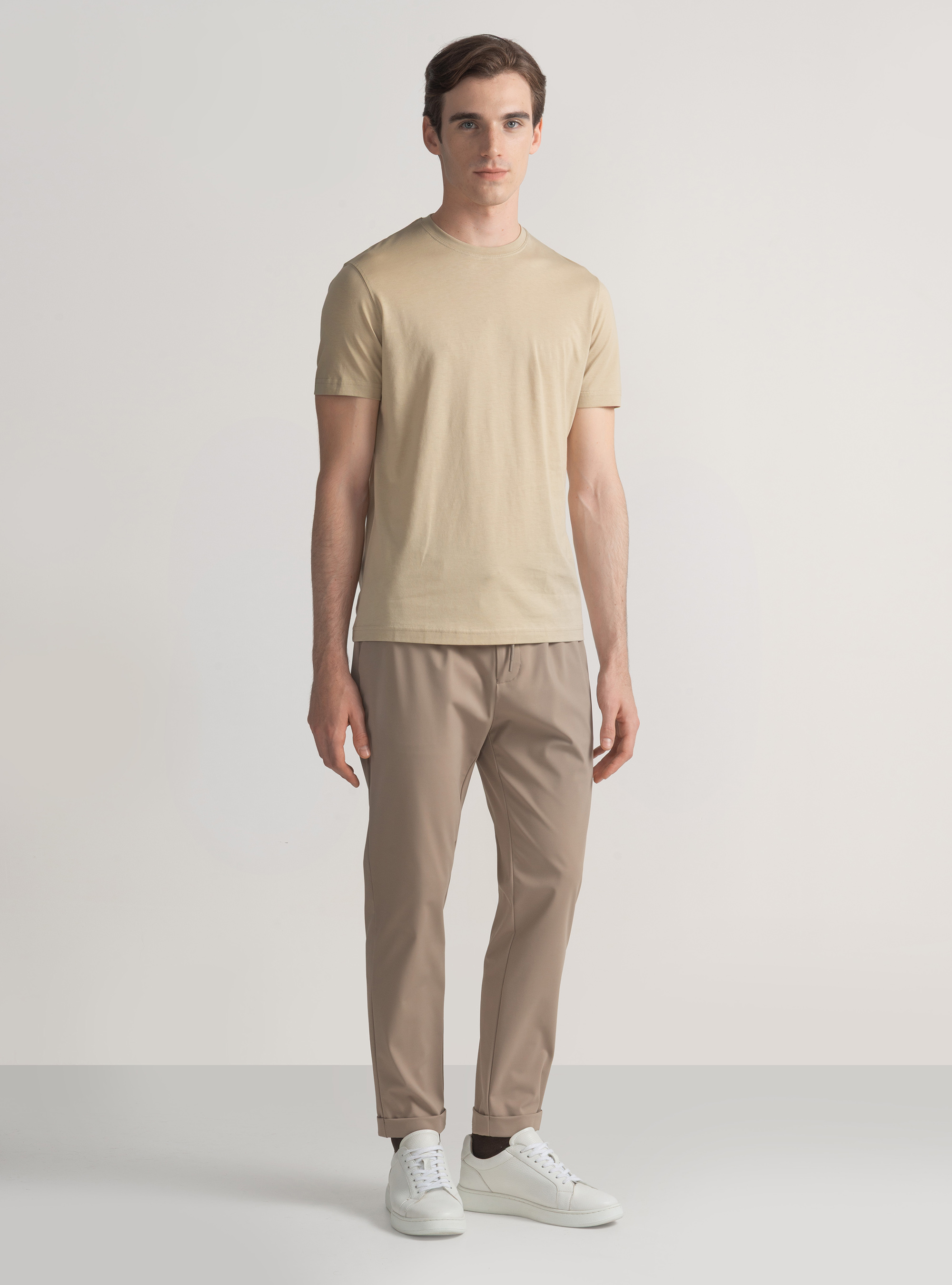 T-shirt in cotone supima mezza manica, SABBIA