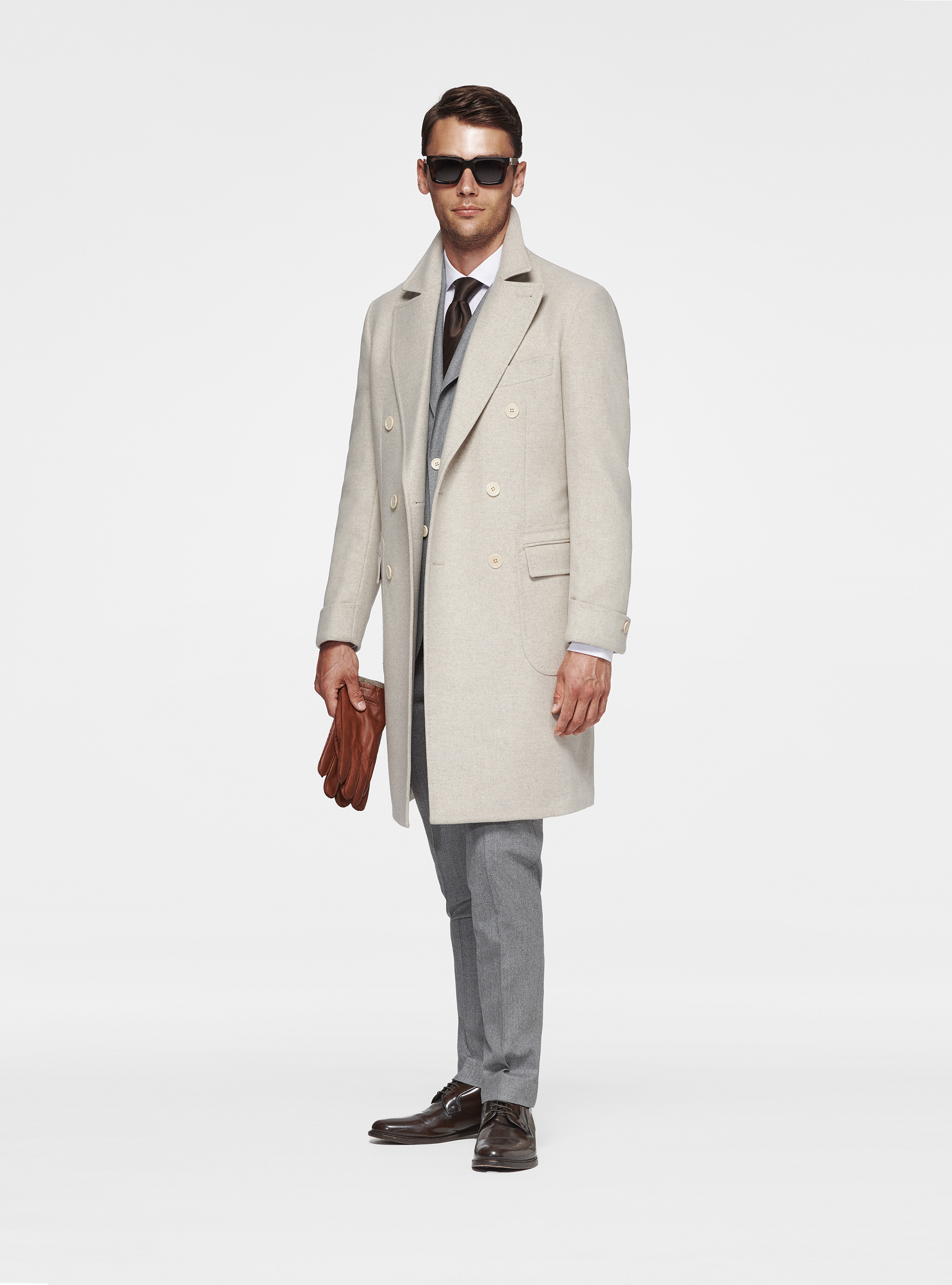 Cappotto doppiopetto in pura lana, ECRU
