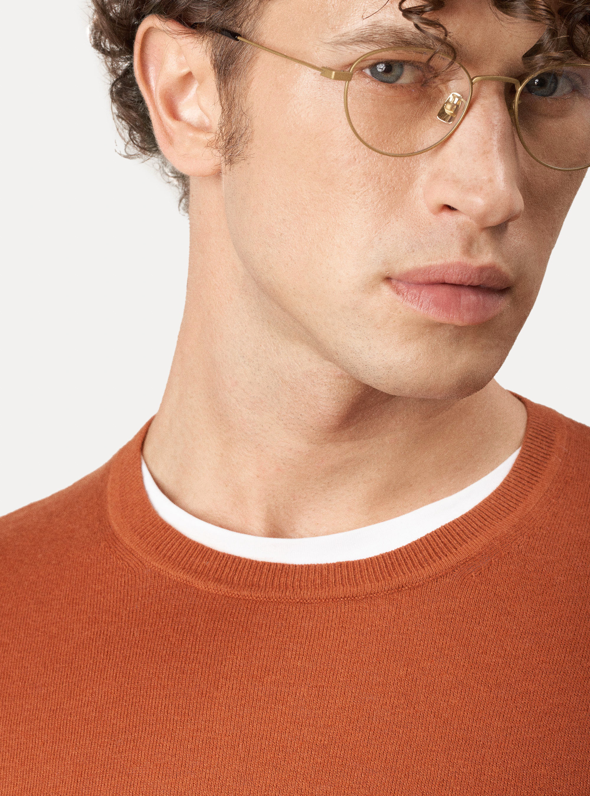 Jersey de punto de algod&oacute;n y cachemira de cuello redondo., ARCILLA