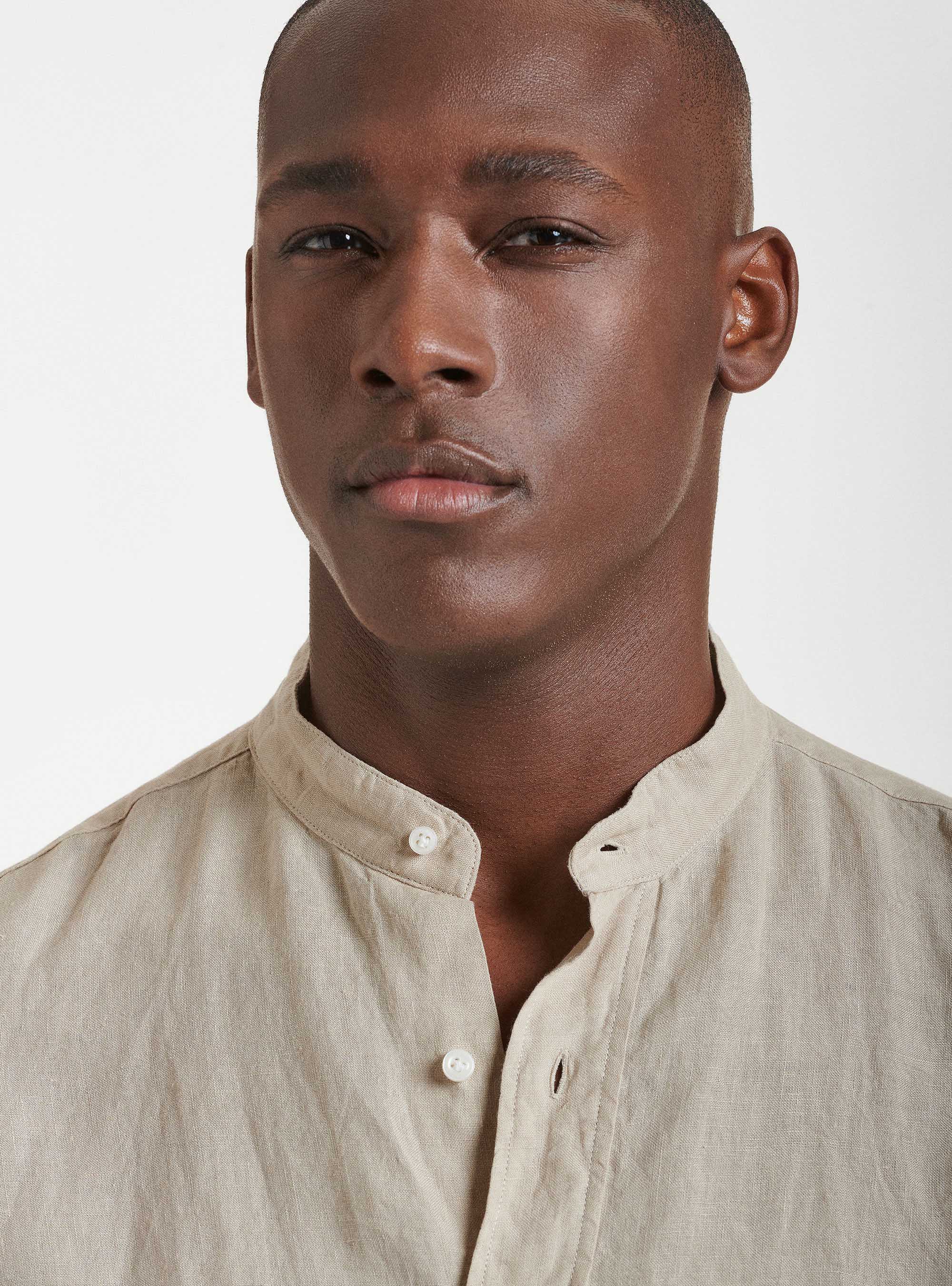 Pure linen Korean collar shirt, SAND