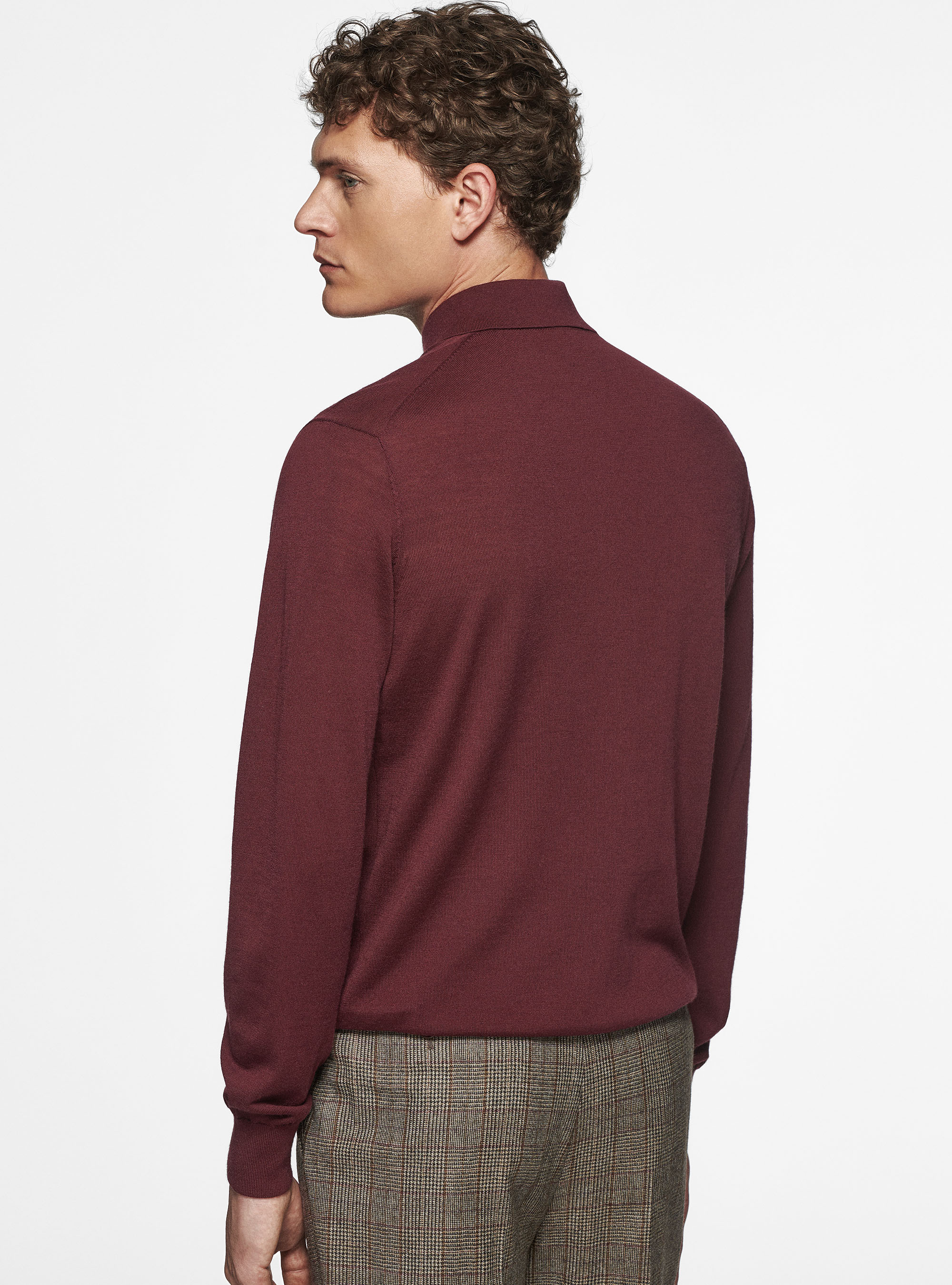 Polo shirt in pure extra-fine merino wool, BORDEAUX