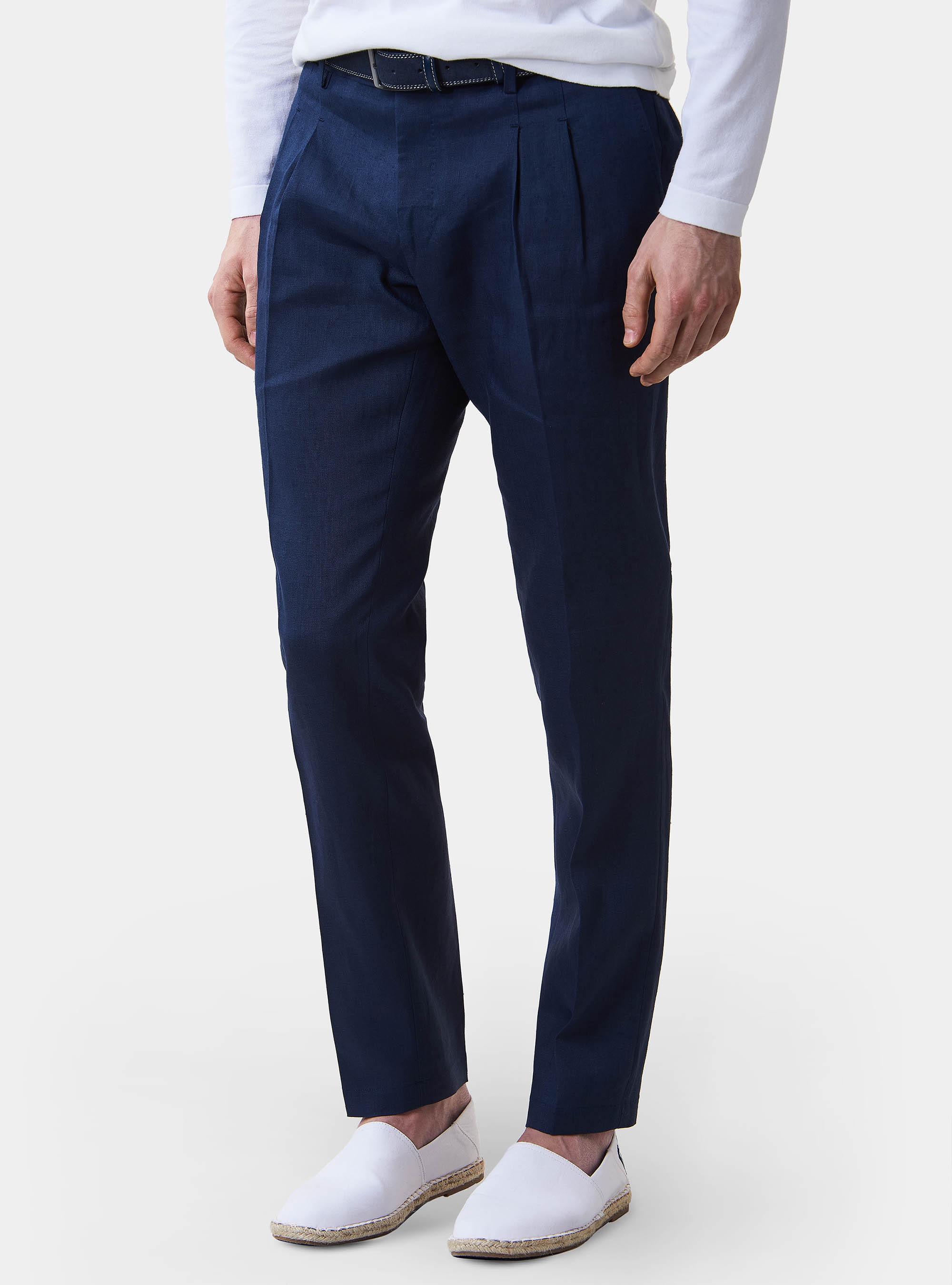 Pantaloni per abito in puro lino, BLU NAVY