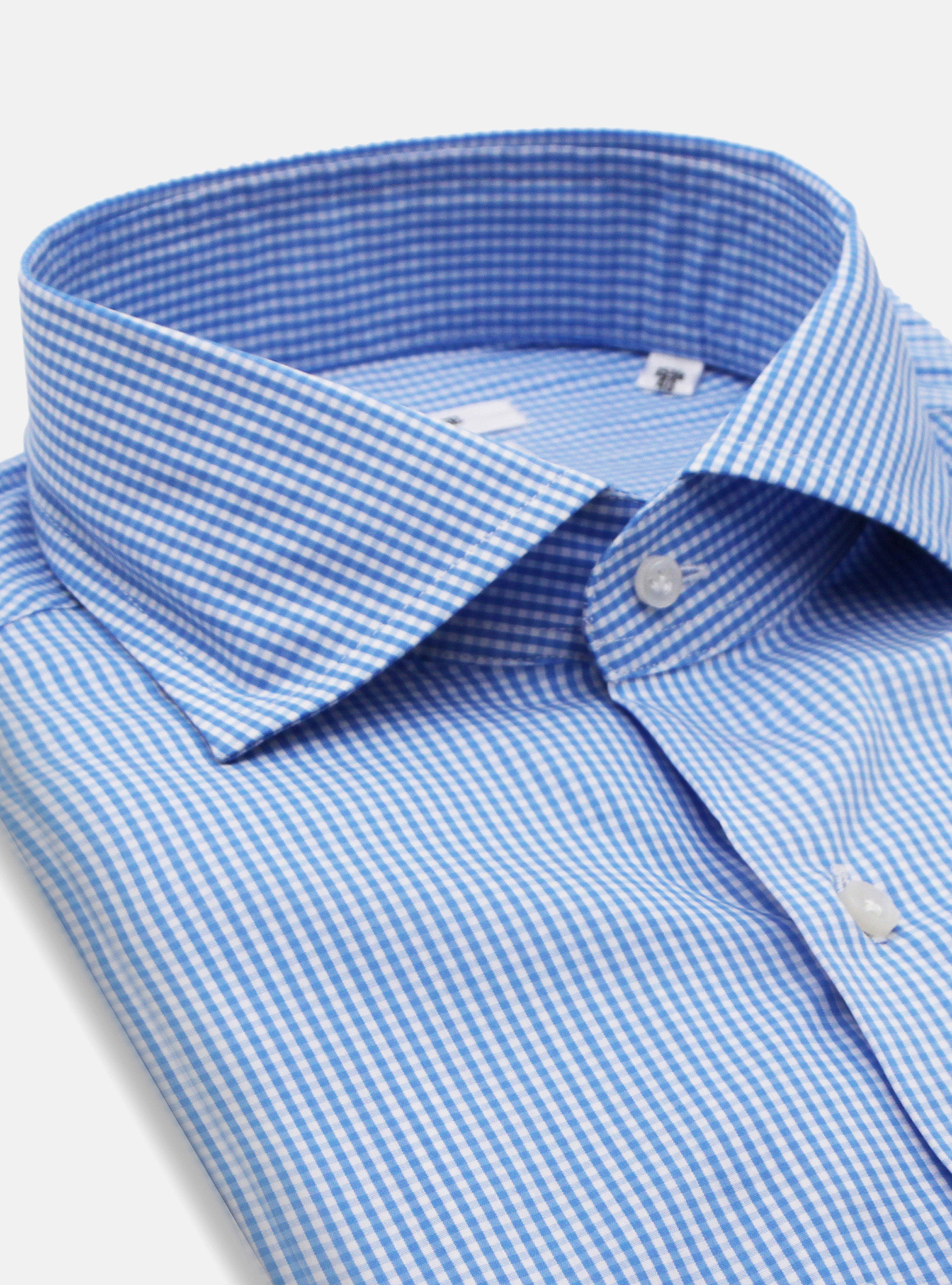 Camicia in cotone stretch a quadretti, AZZURRO