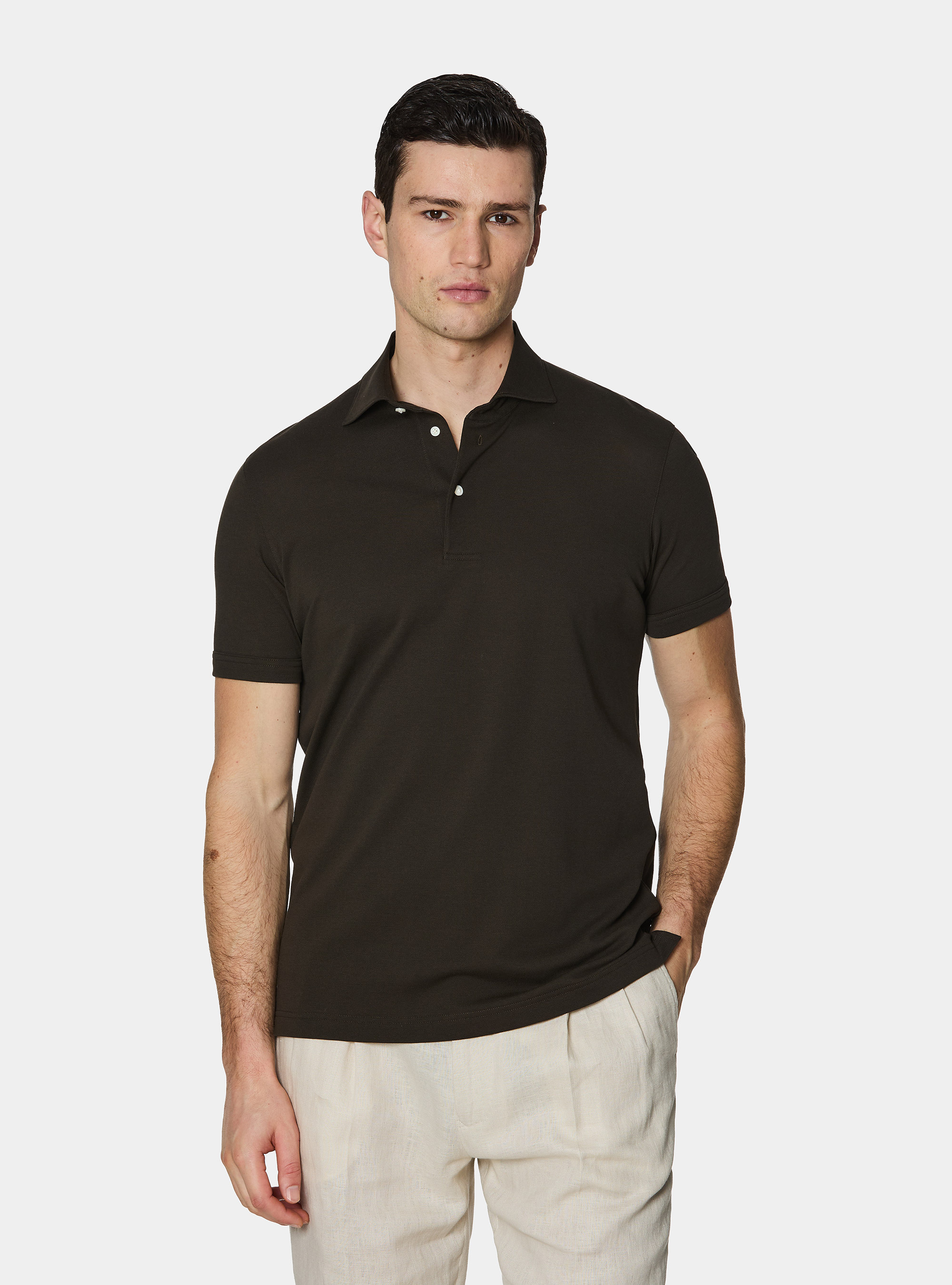 GT01 stretch pique polo shirt, BROWN