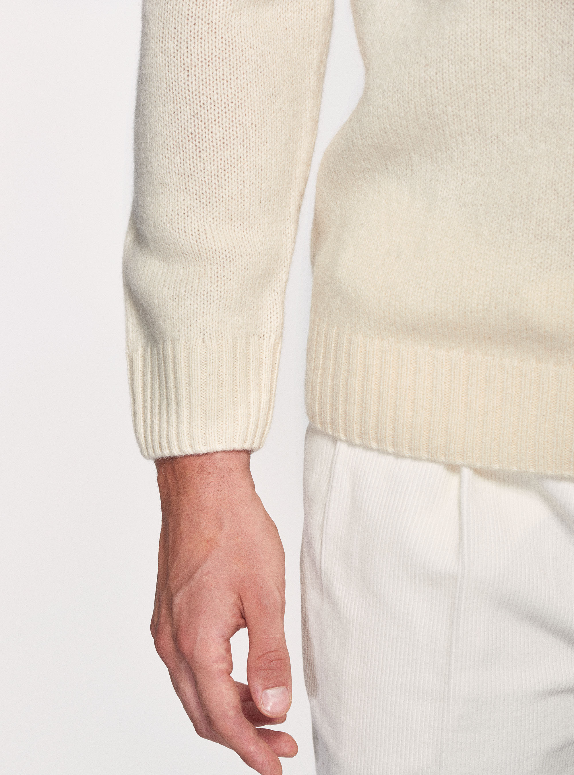 Maglia girocollo in pura lana shetland, BIANCO