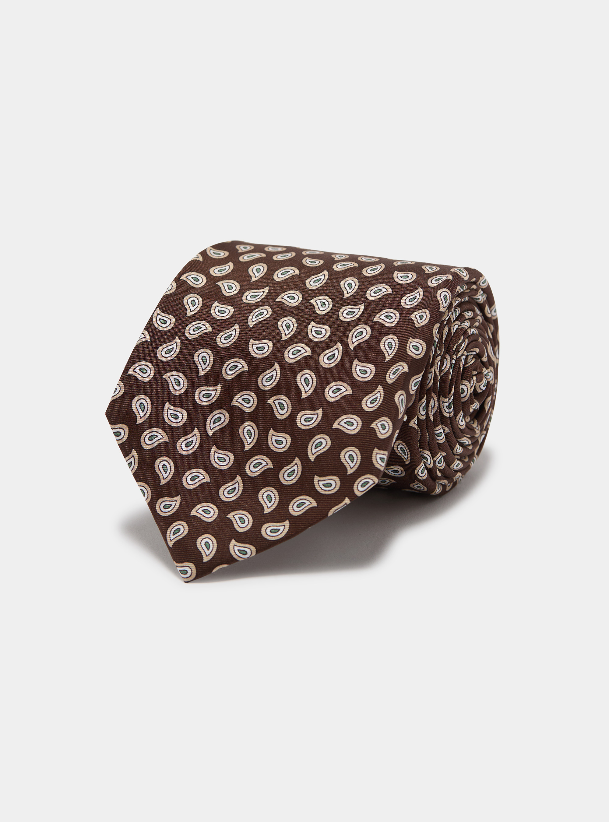Cravatta in seta stampata fantasia paisley, BROWN