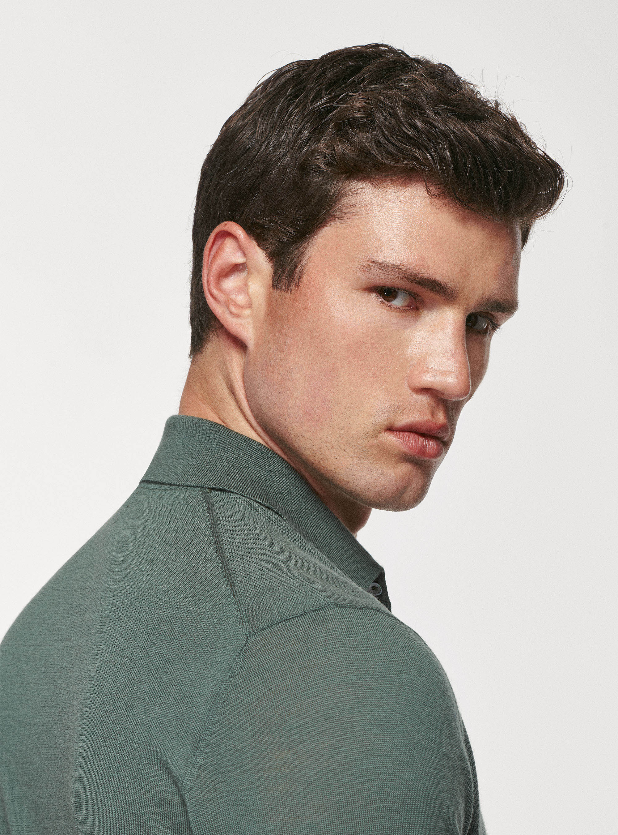 Maglia a polo in pura lana merino, MILITARE 0609C