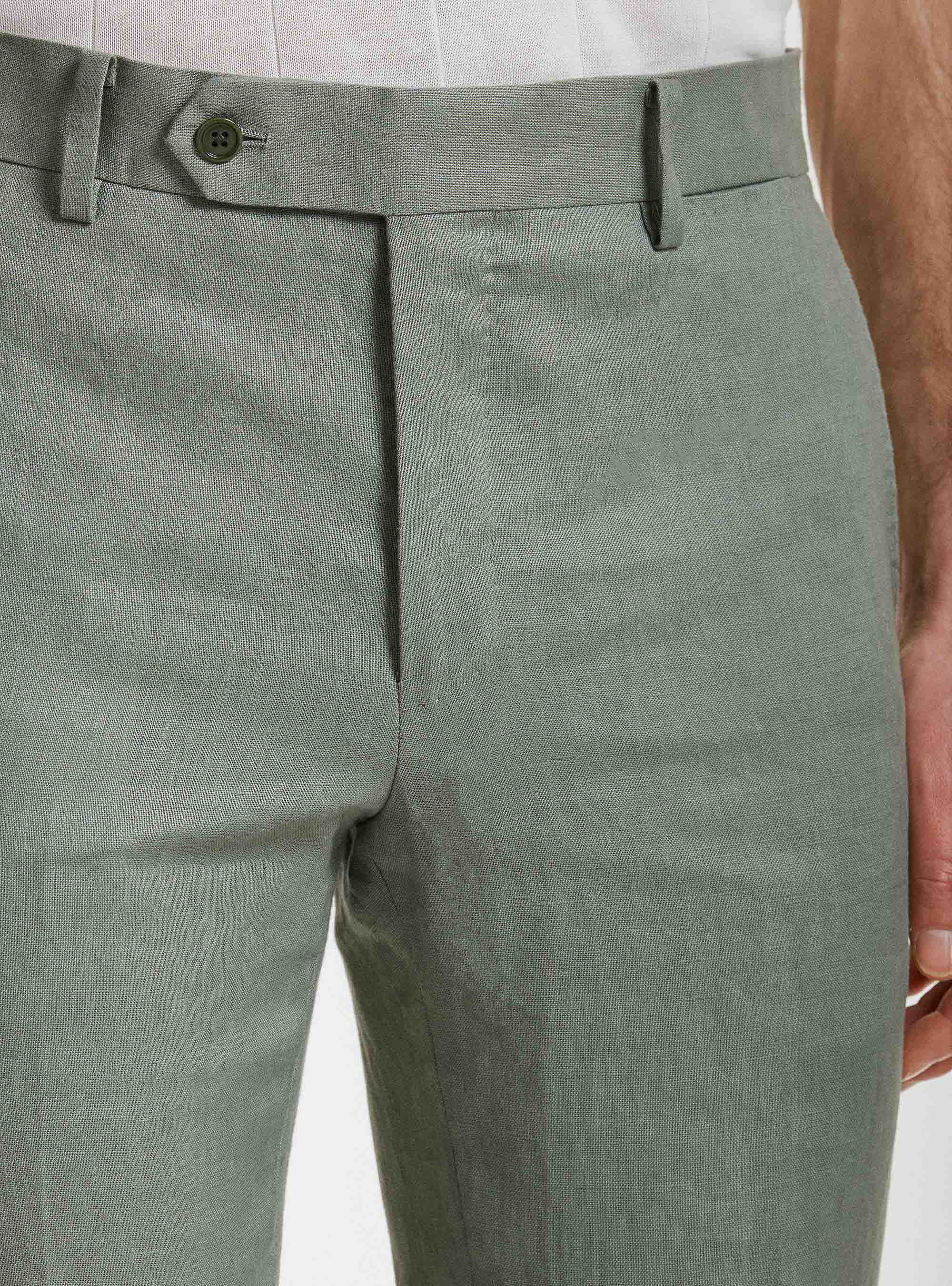 Pantaloni per abito in puro lino, SALVIA 0602C