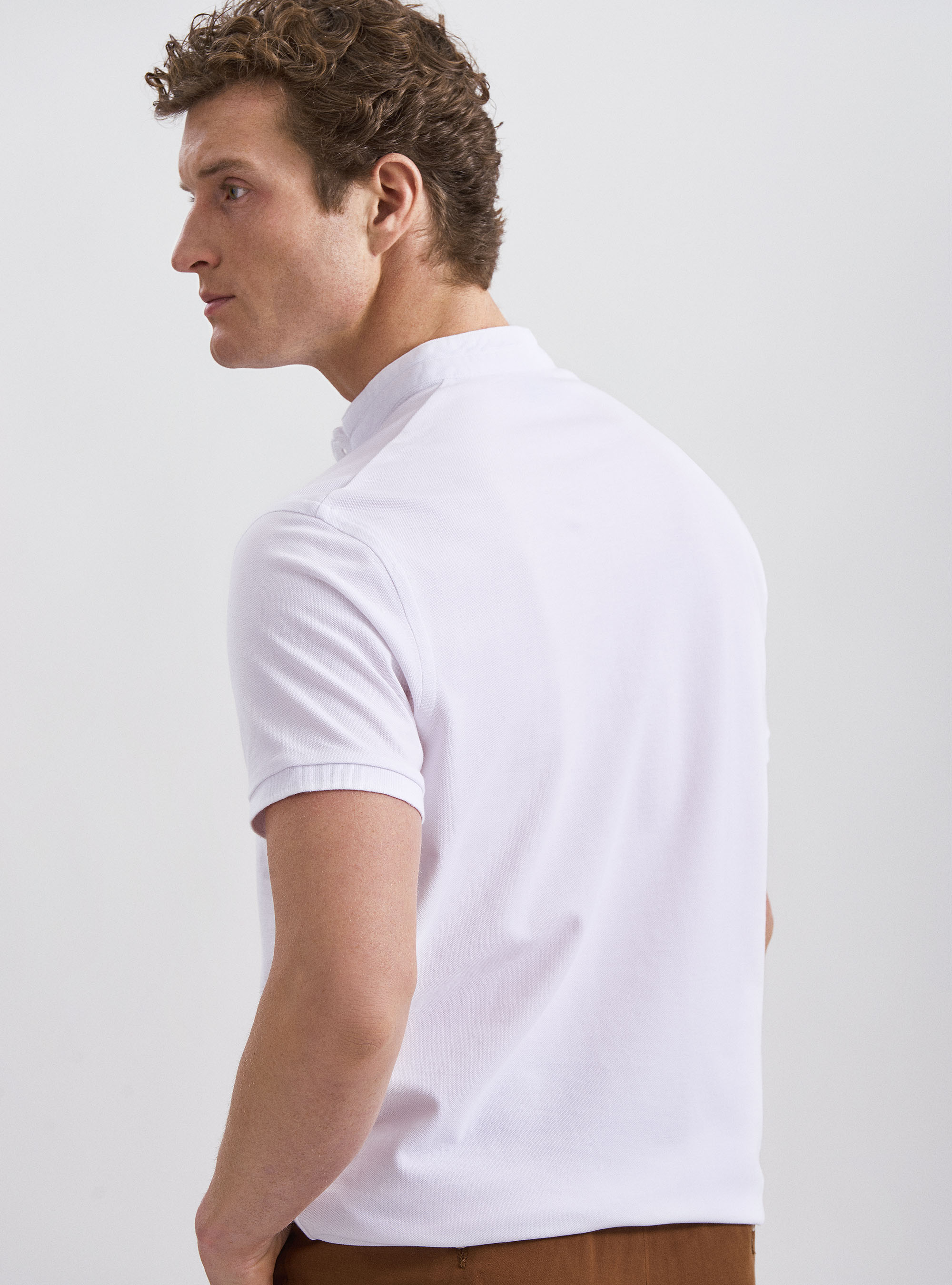 Polo collo alla coreana 100% cotone, BIANCO