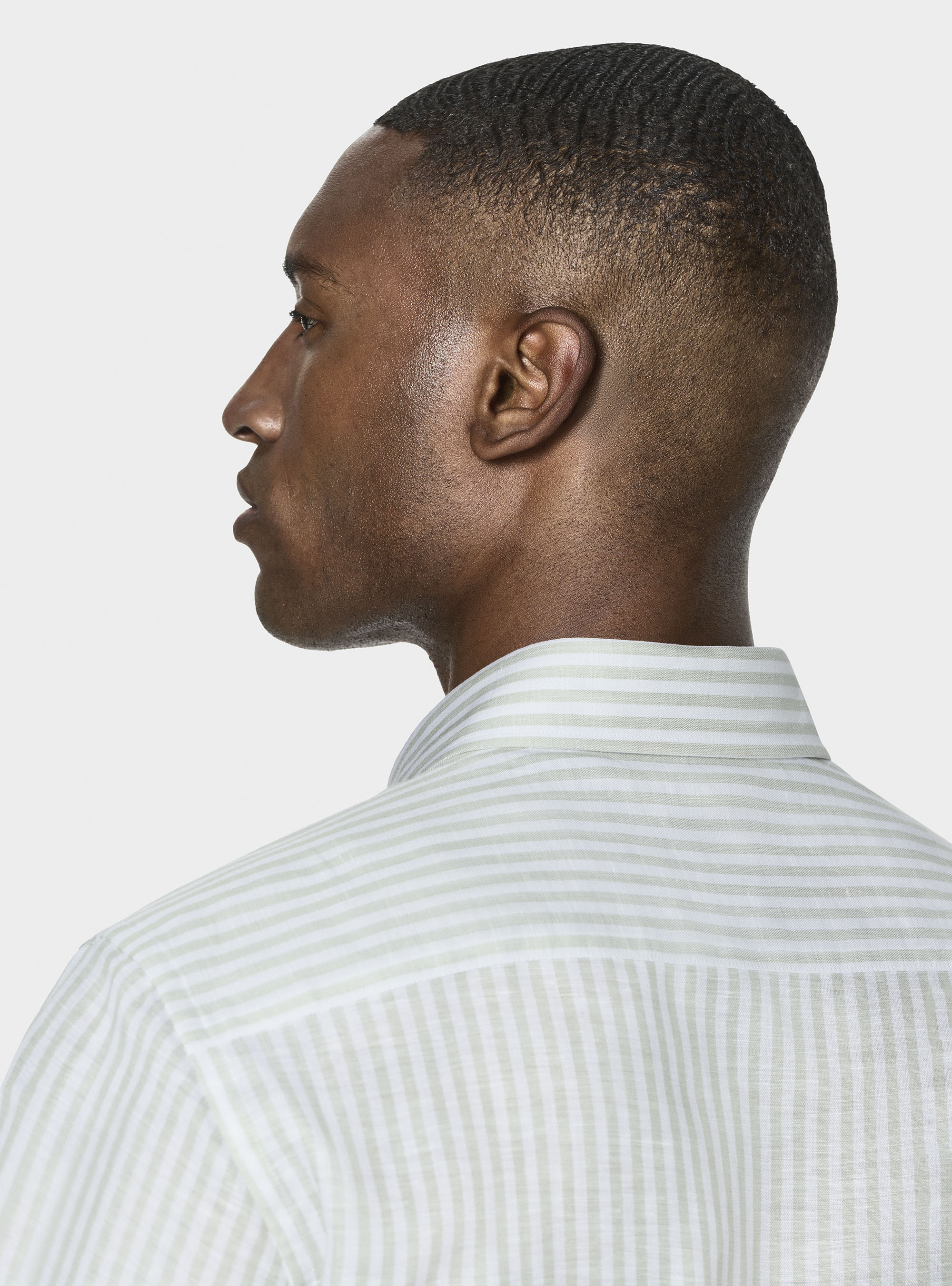 Camicia rigata in misto lino, SALVIA 0602C