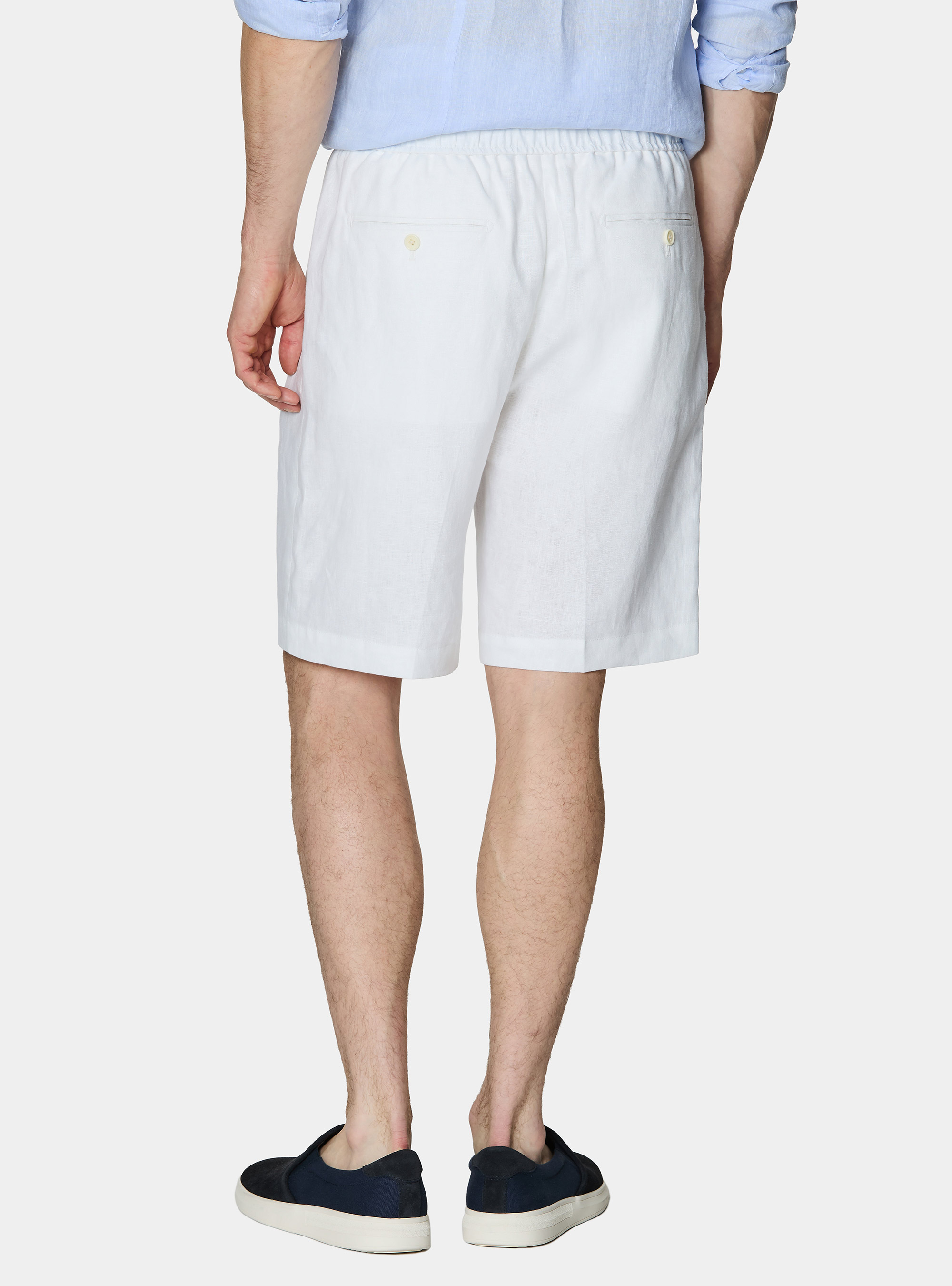 Linen Bermuda shorts with drawstring, WHITE