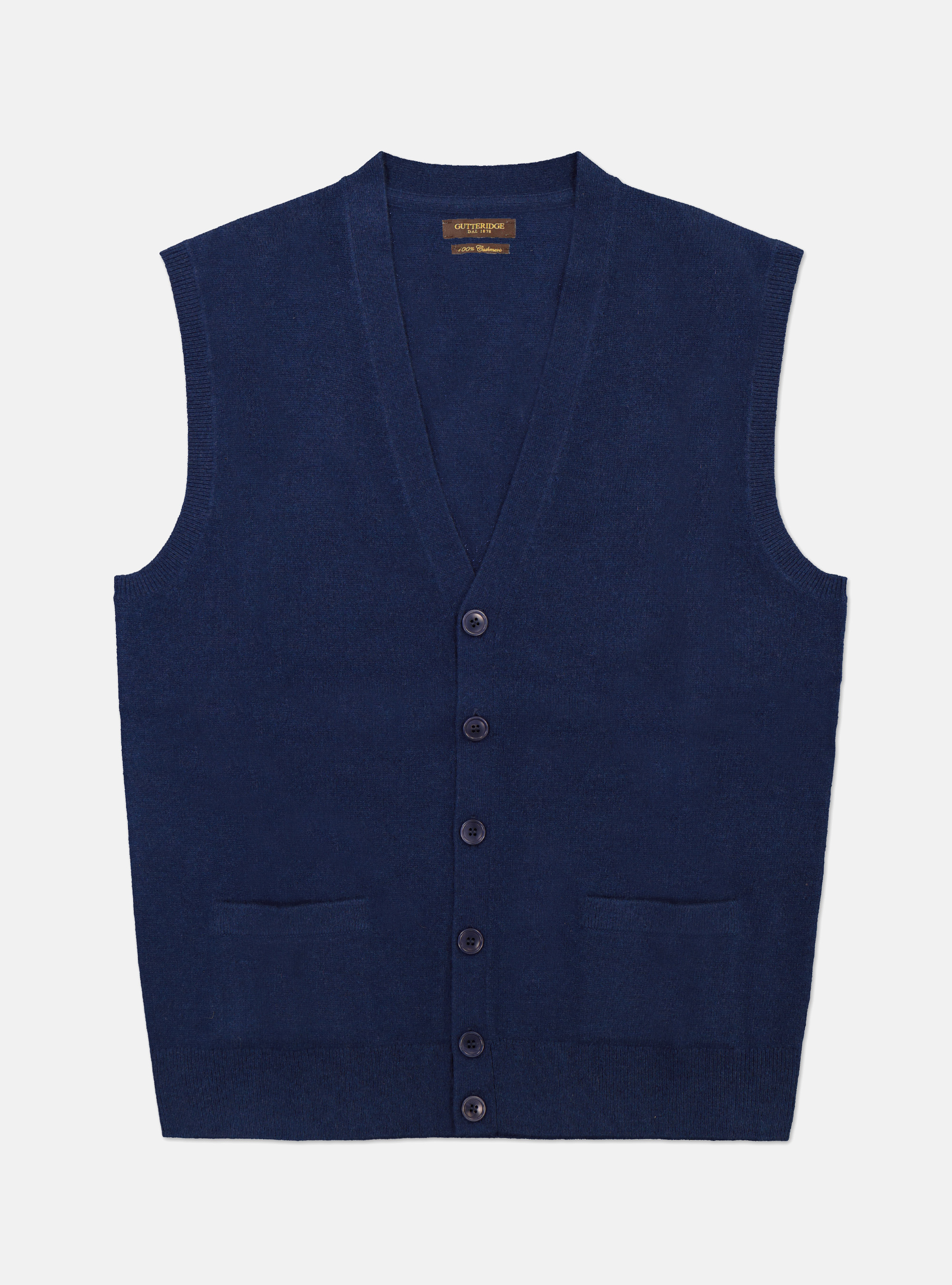 KNITTED 100% CASHMERE VEST, INK