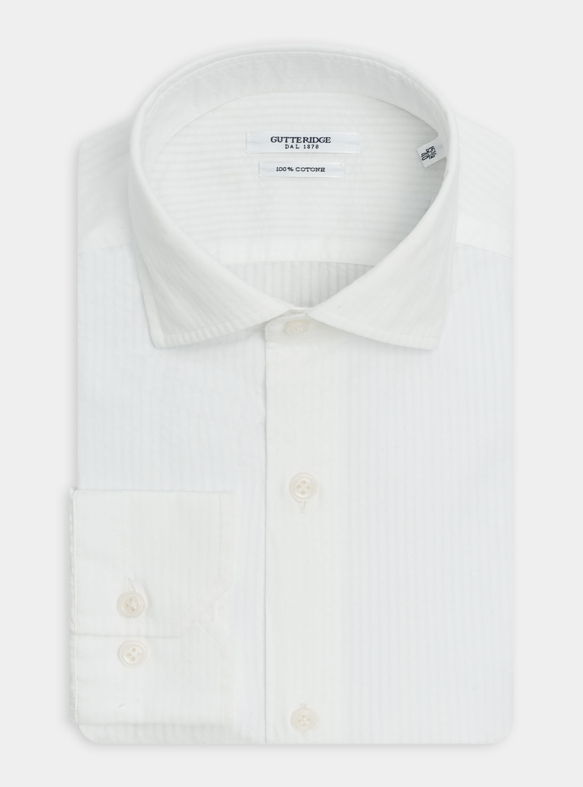 Semi-French collar shirt in seersucker cotton, WHITE