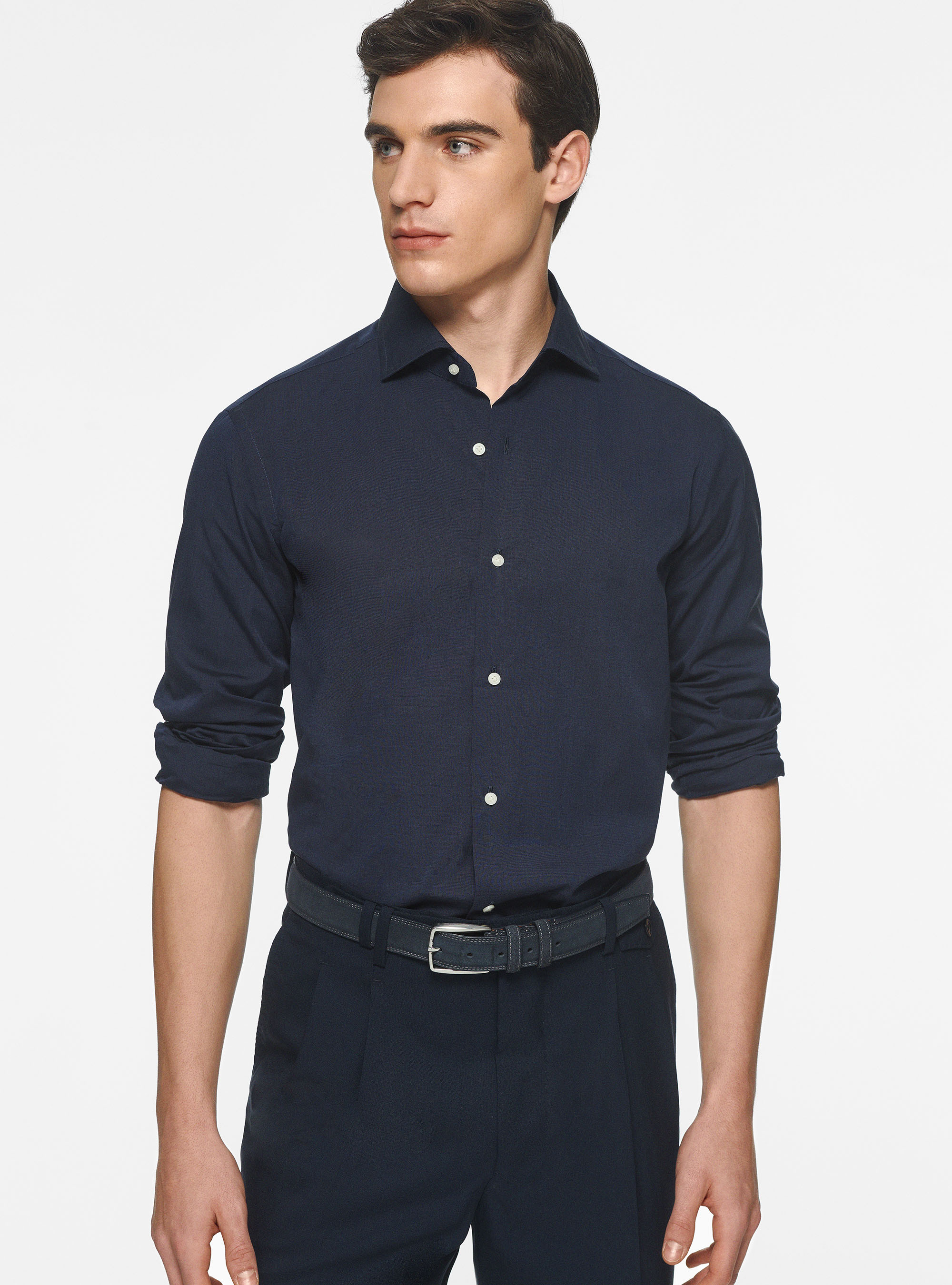 Cotton shirt fil a fil, NAVY BLUE