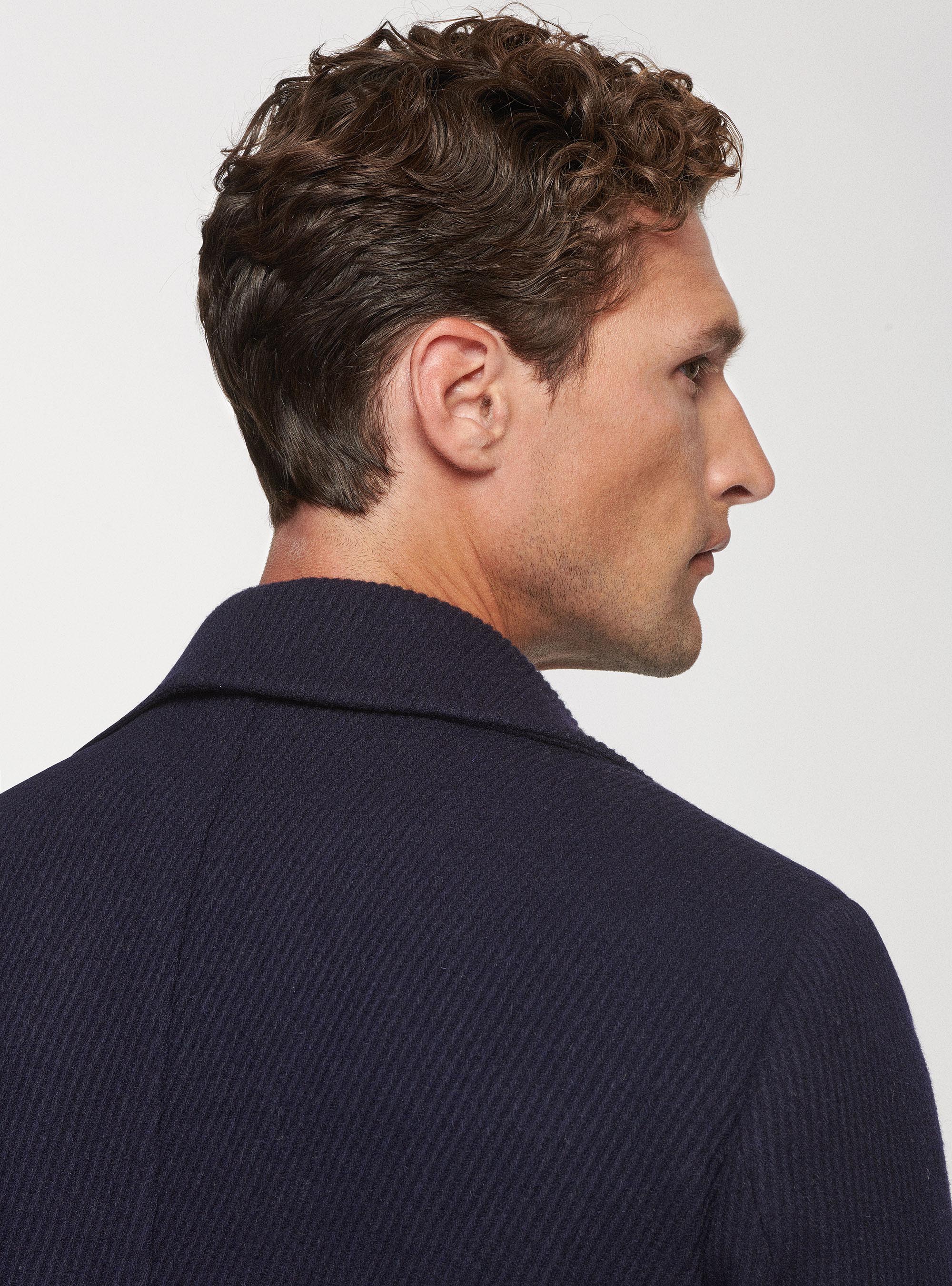 Peacoat in lana diagonale, BLU NAVY