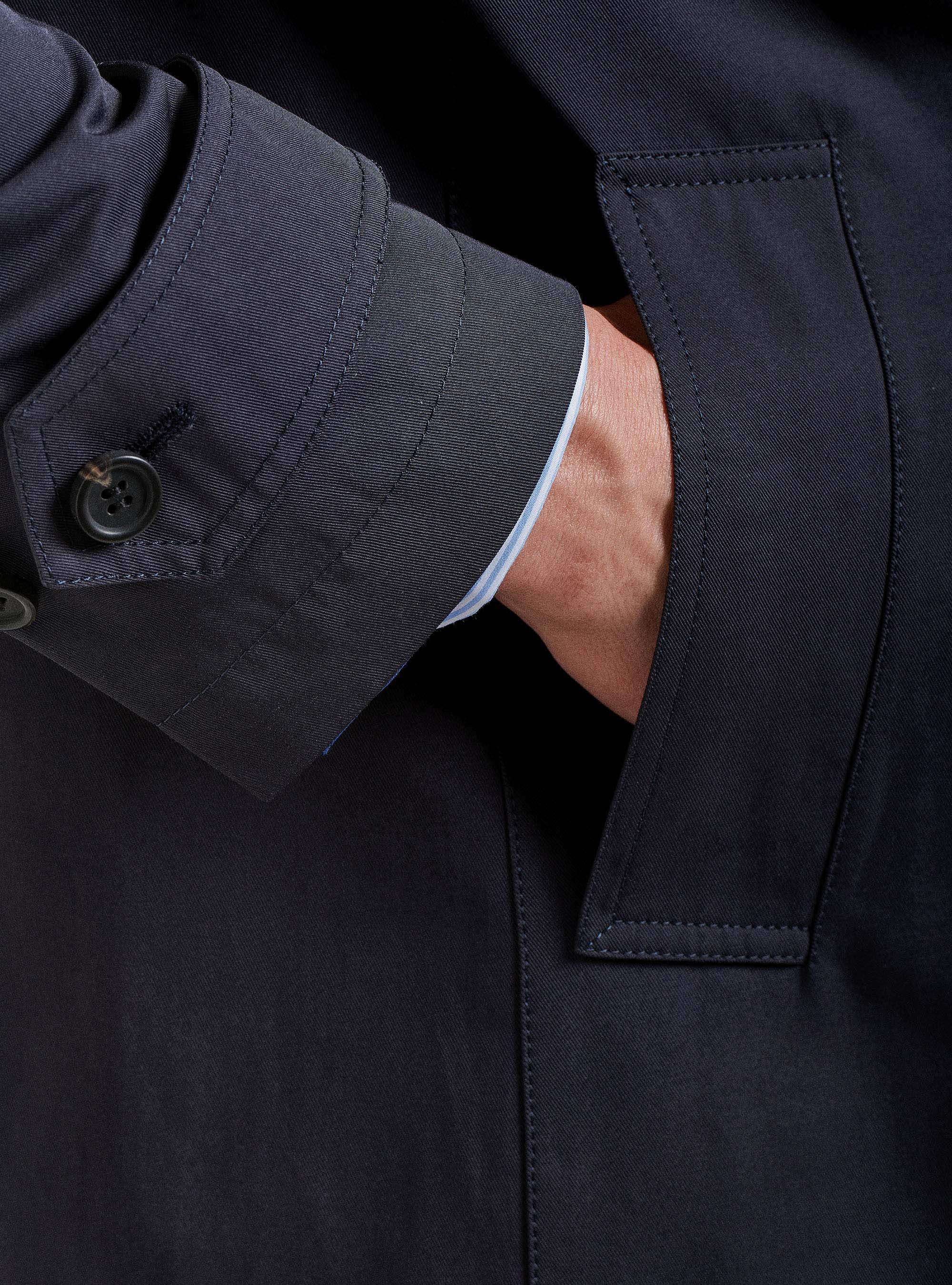 Impermeabile monopetto in tessuto idrorepellente, BLU NAVY