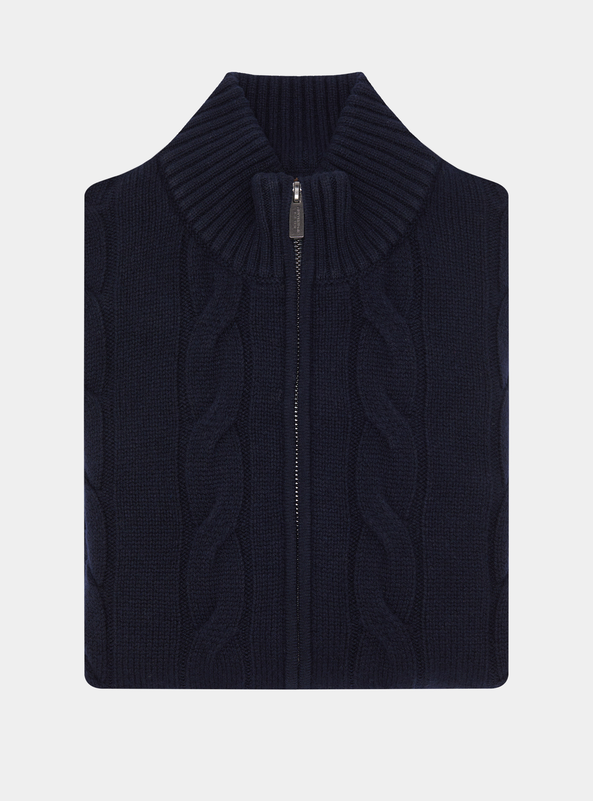 Maglia con zip e treccia in lana cashmere, BLU NAVY