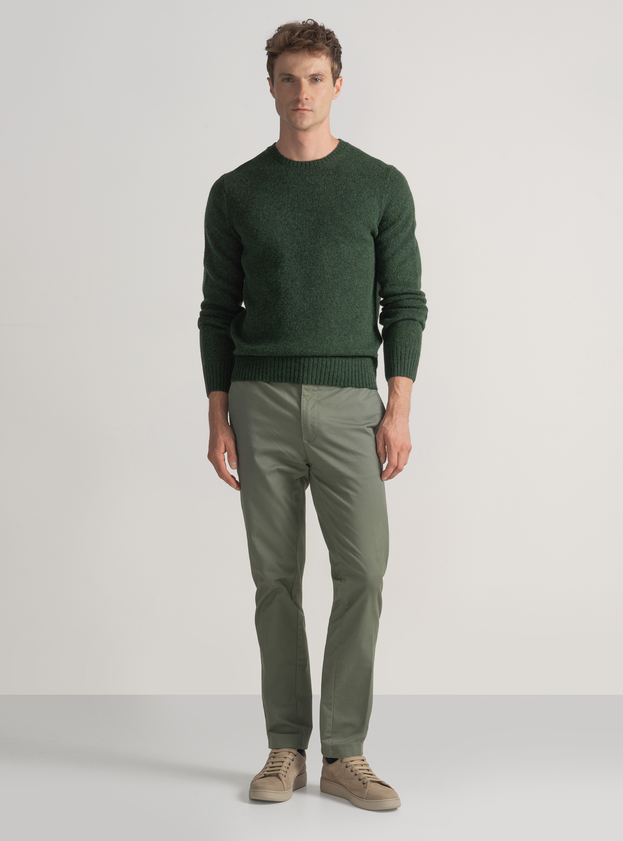 Shetland wool crew-neck sweater, GREEN