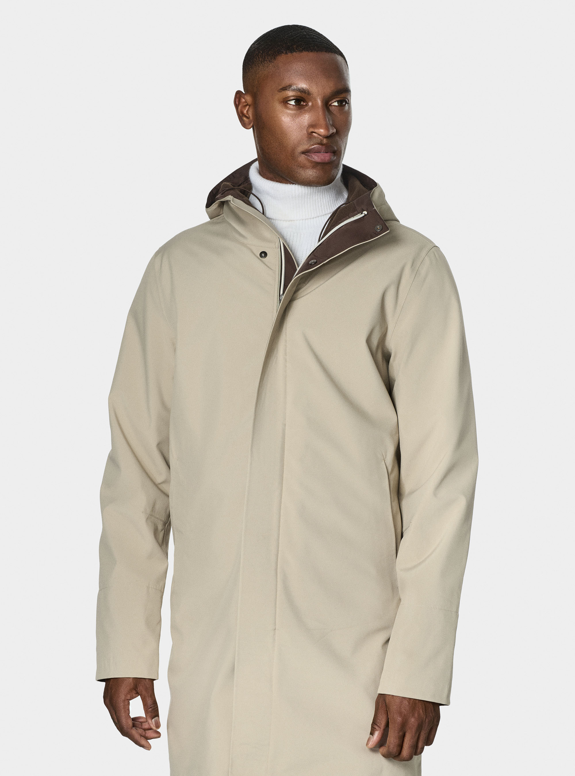 Giubbotto tecnico lungo con cappuccio, SABBIA