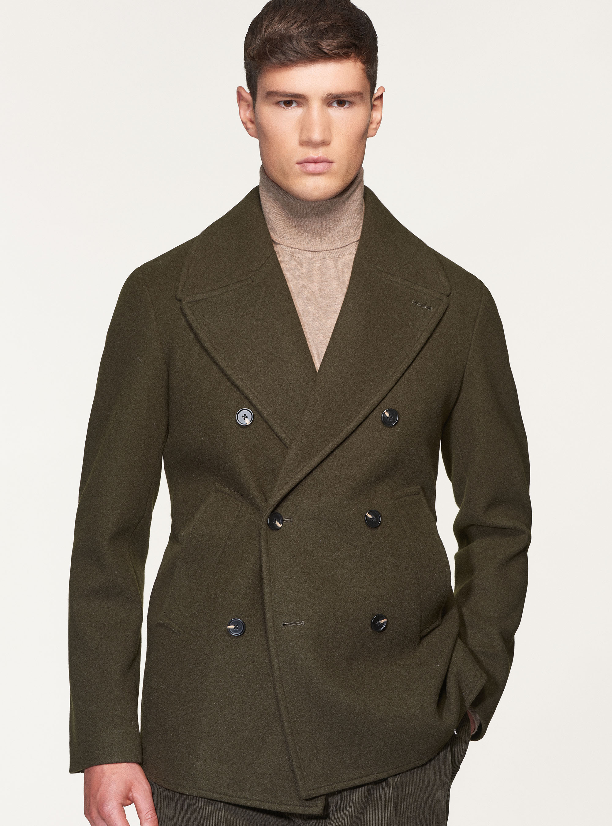 Peacoat in misto lana, VERDE