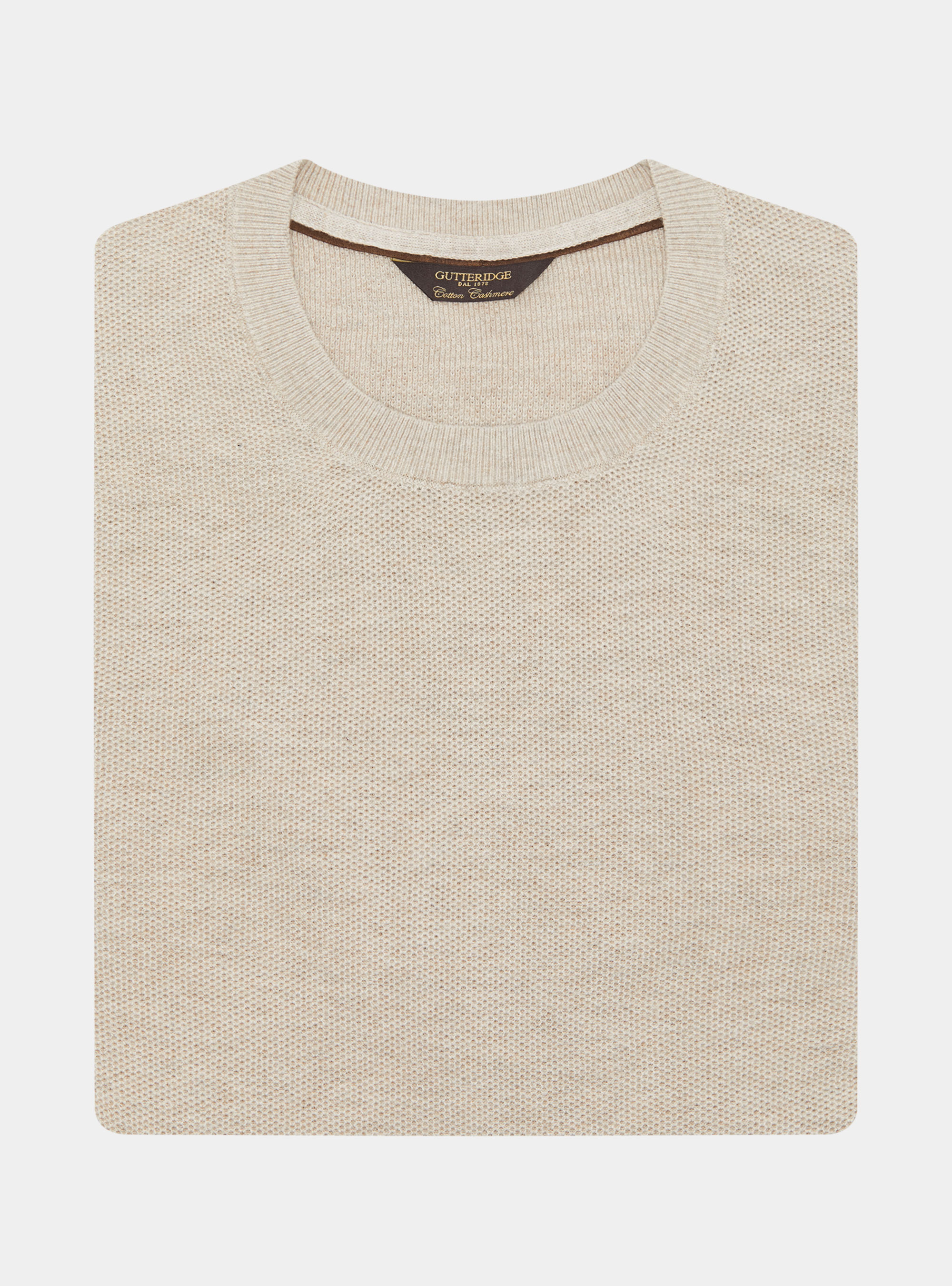 Trikot mit Rundhalsausschnitt aus Baumwolle und Kaschmir mit Wabenmuster, ECRU 0560C